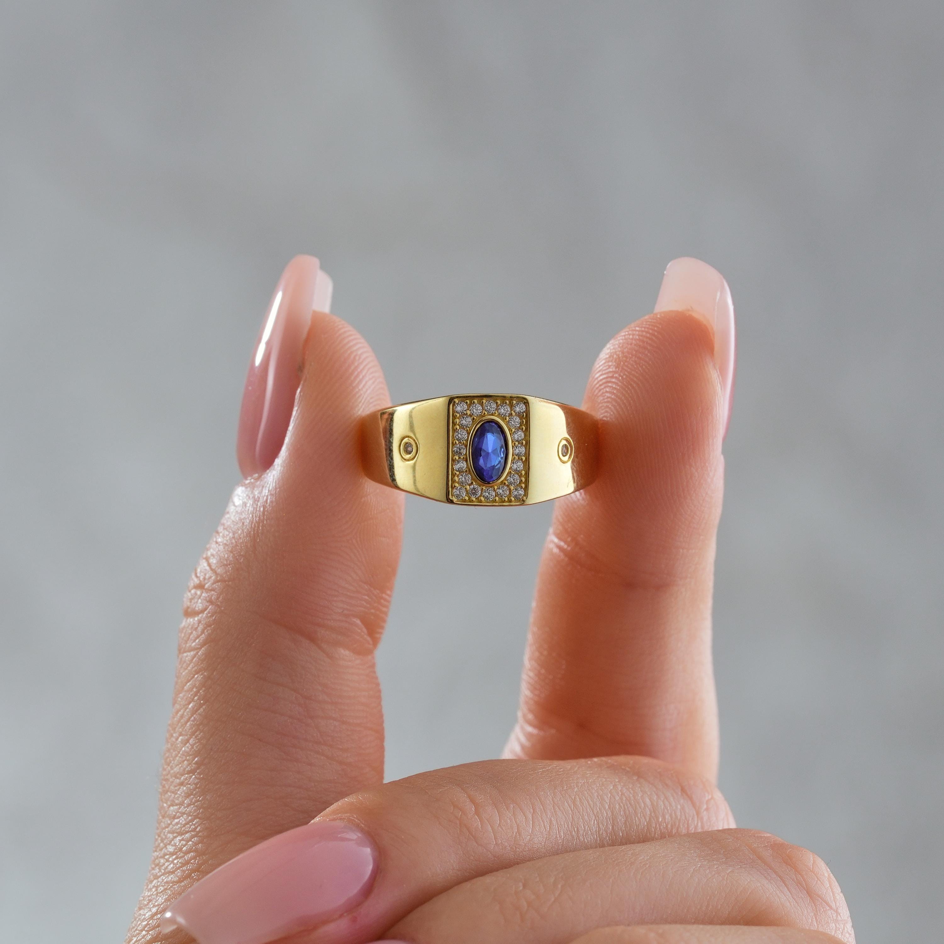 Oval Aquamarine Ring Solid Gold Wide Band Pave Halo