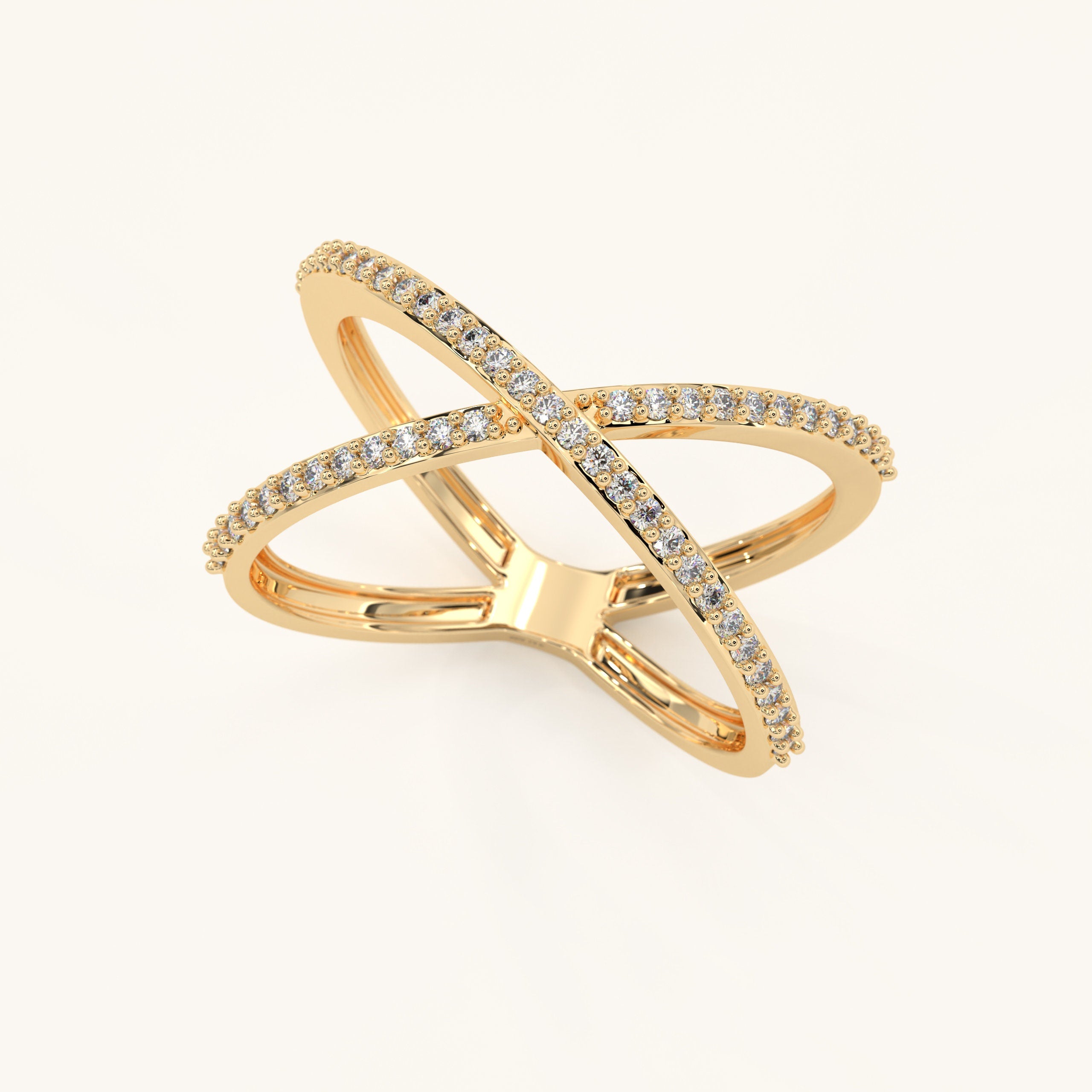 Handmade Solid Gold Criss Cross Band with Diamonds