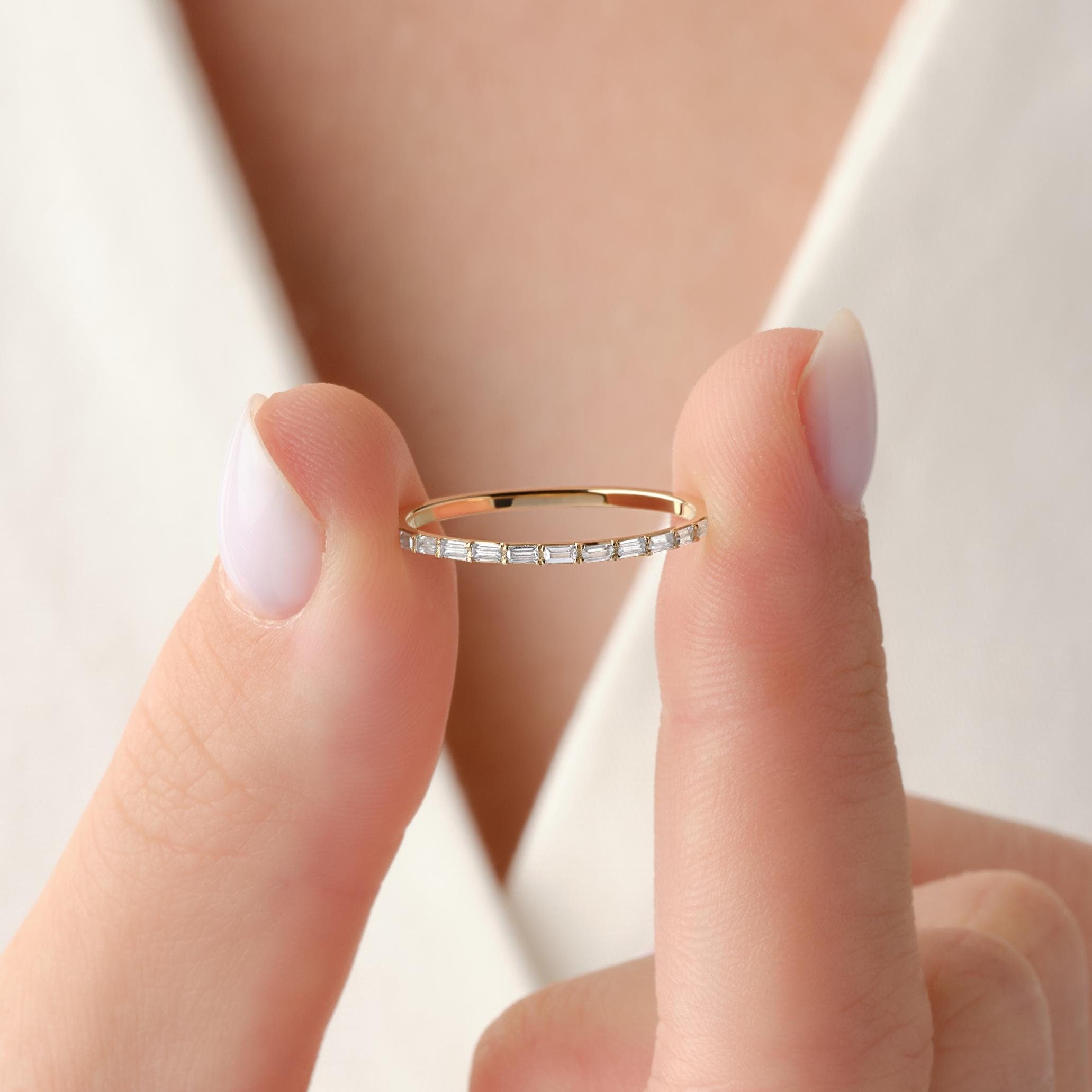 Baguette Diamond Ring Solid Gold Band