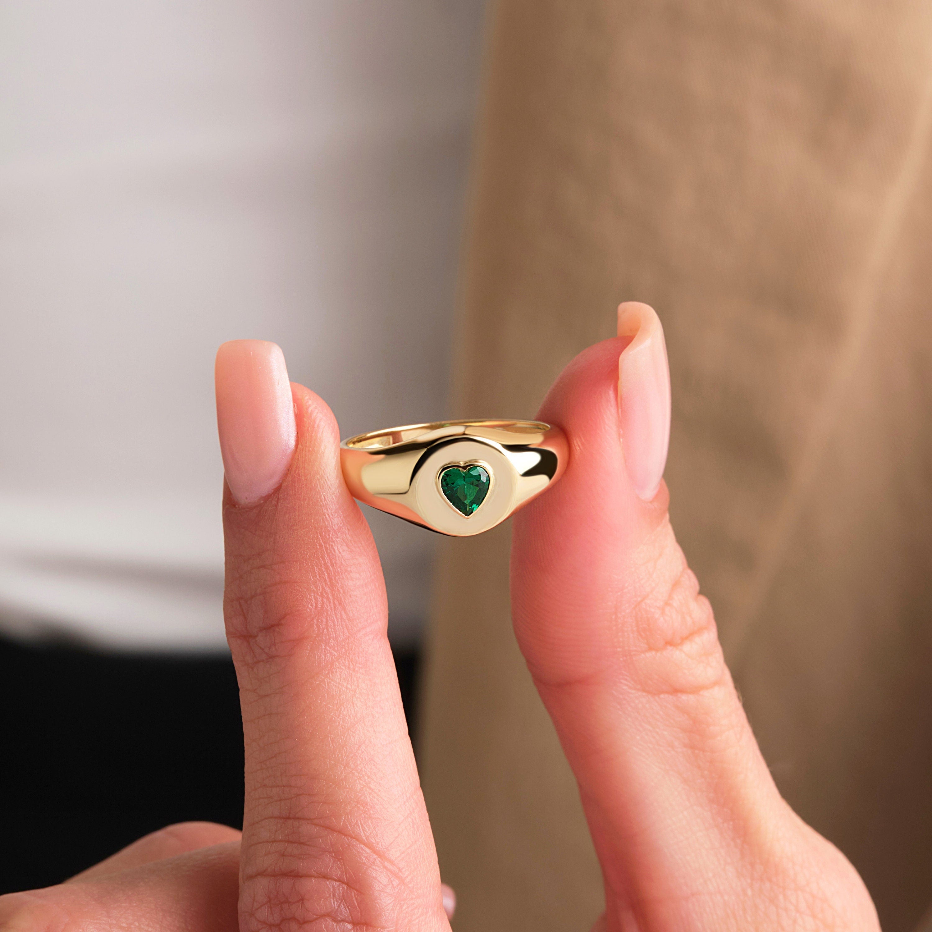 Solid Gold Heart Shaped Emerald Ring