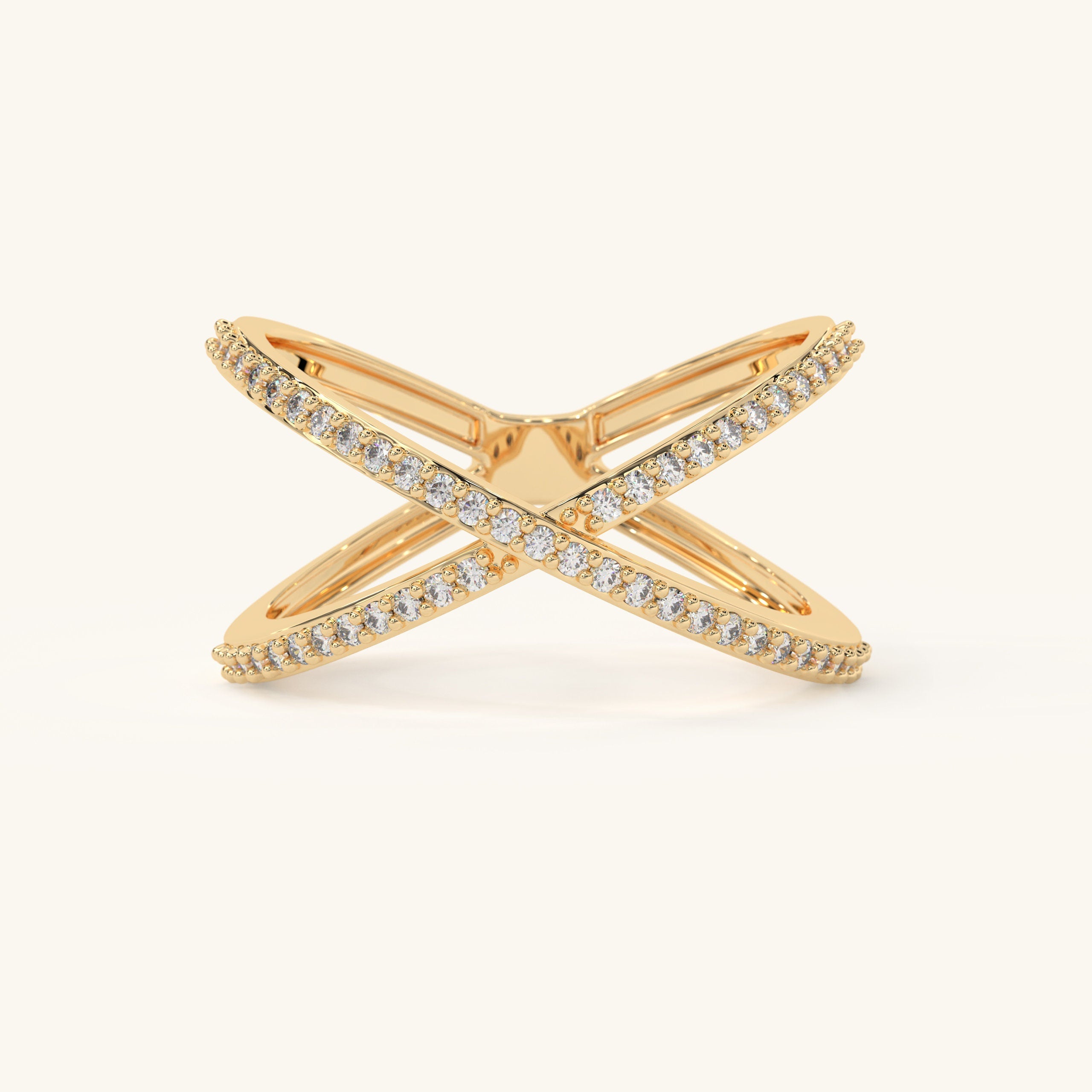 Handmade Solid Gold Criss Cross Band with Diamonds