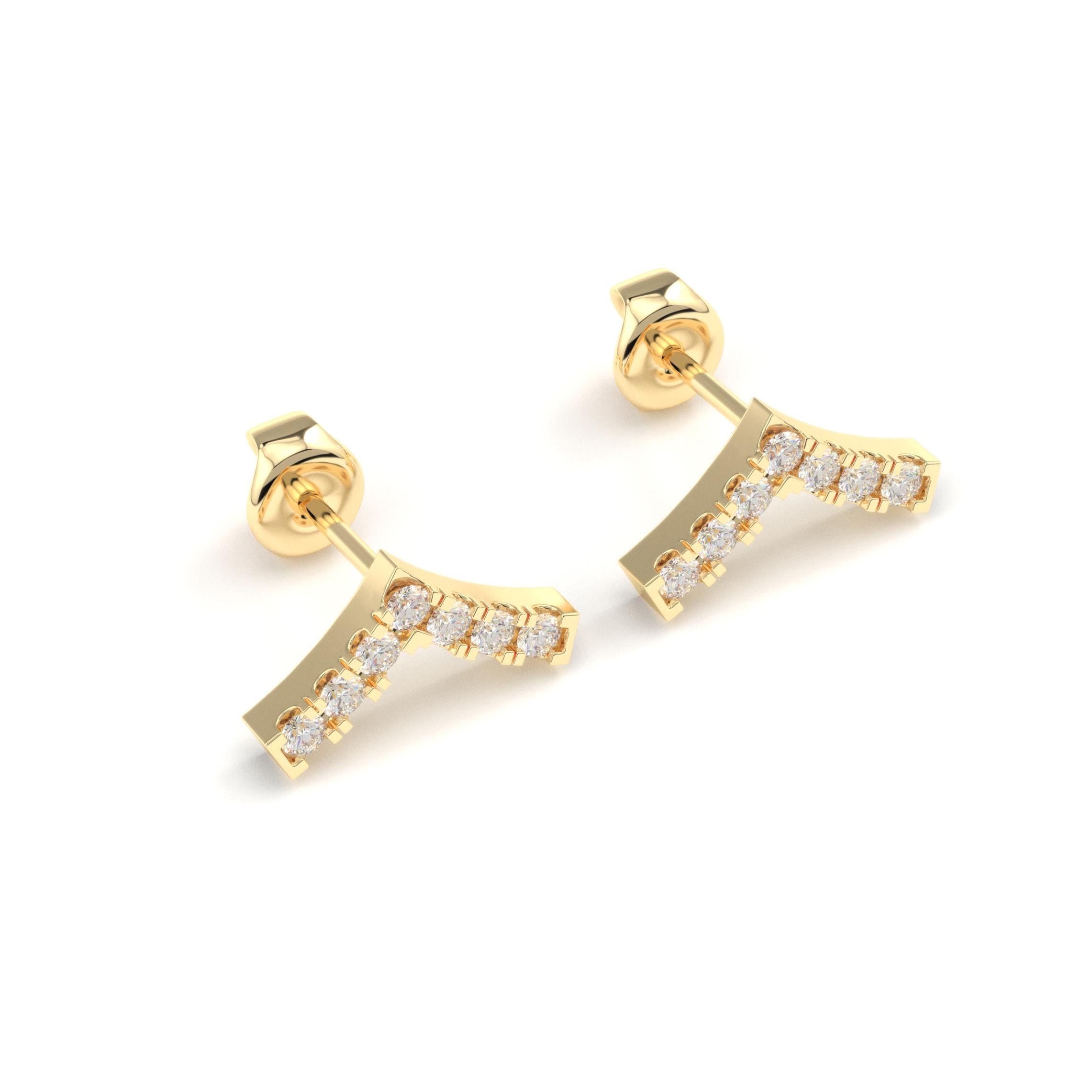 Gold V Earrings with Diamonds