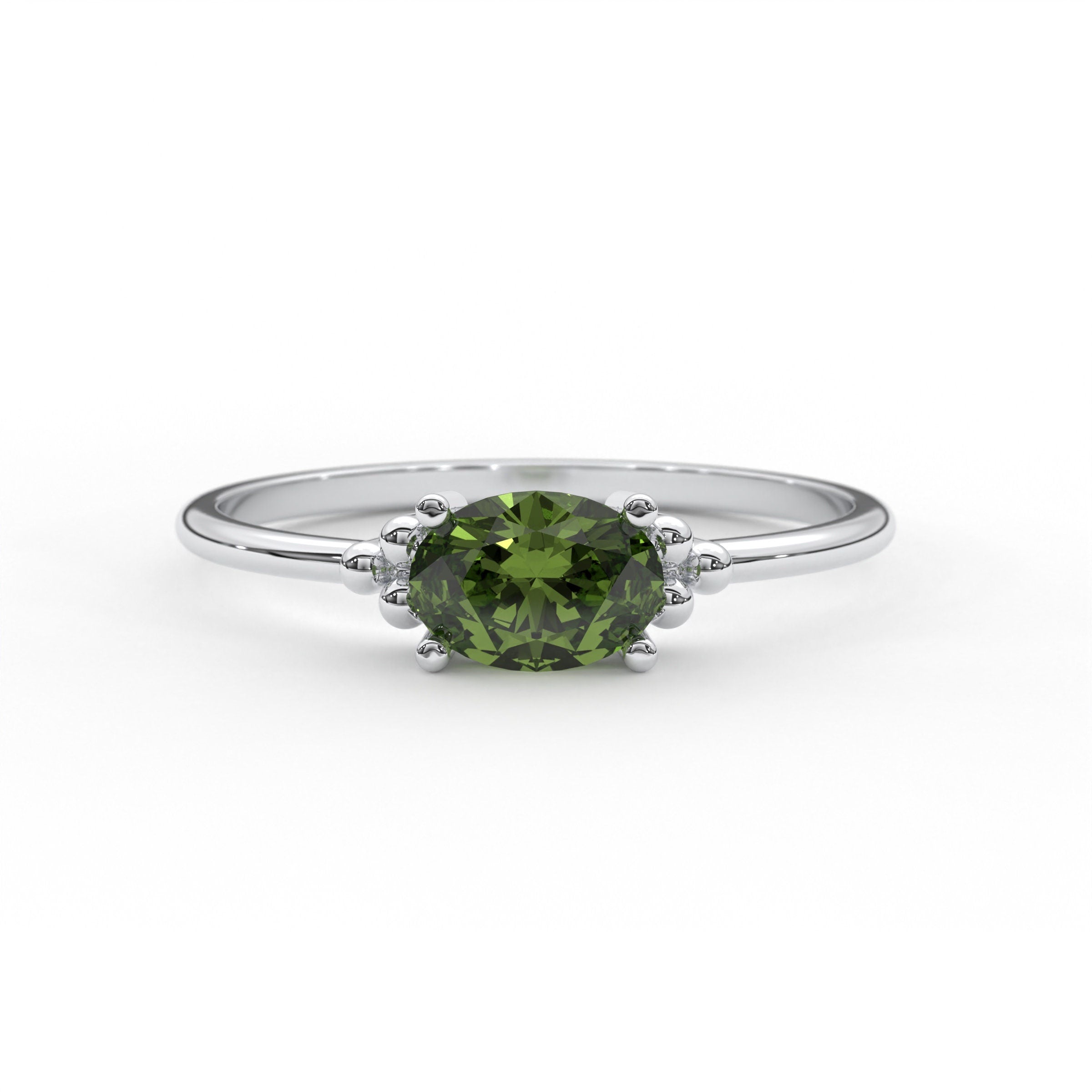 Peridot Birthstone Ring Solid Gold Solitaire Oval Design