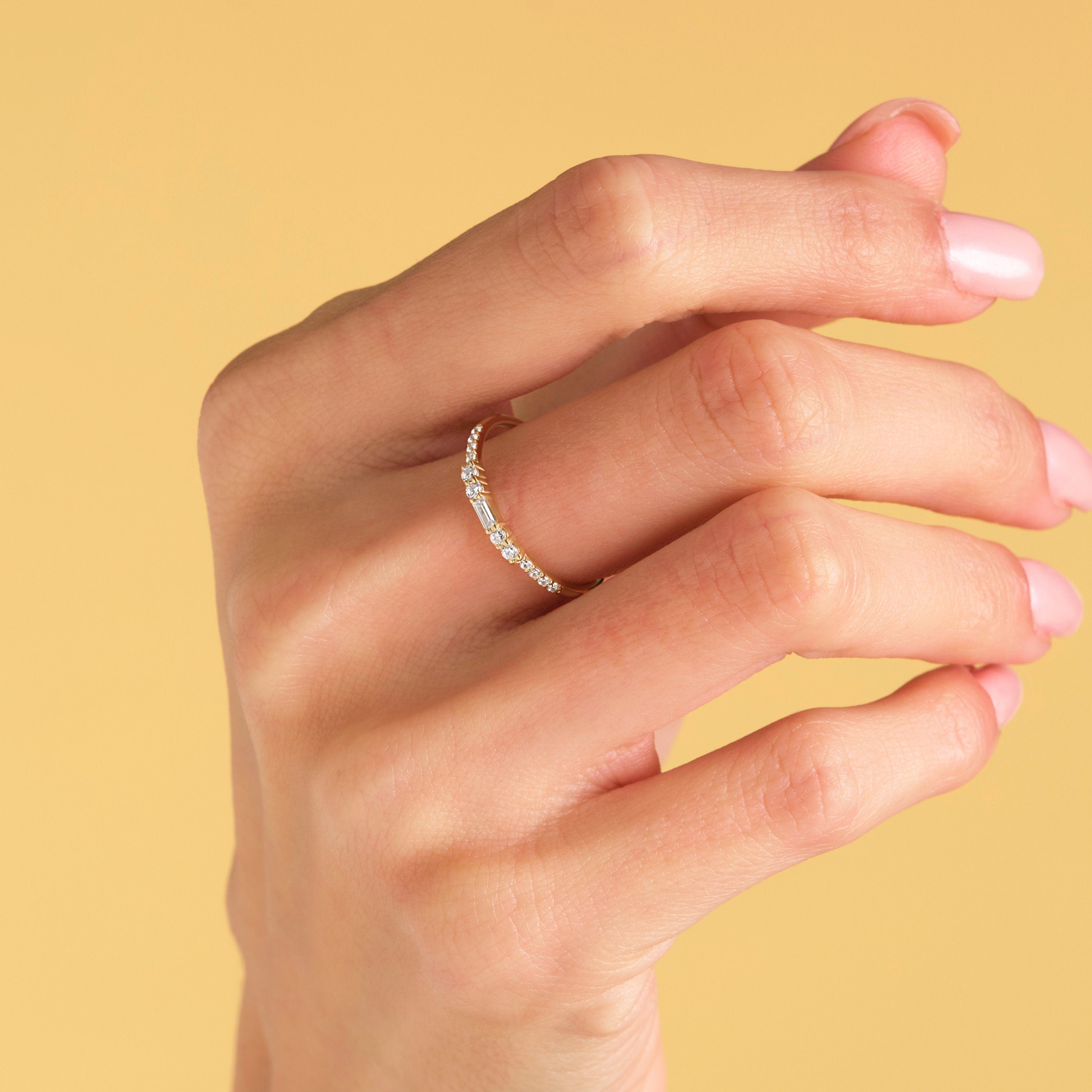 Solid Gold Stacking Ring Delicate Baguette Diamond