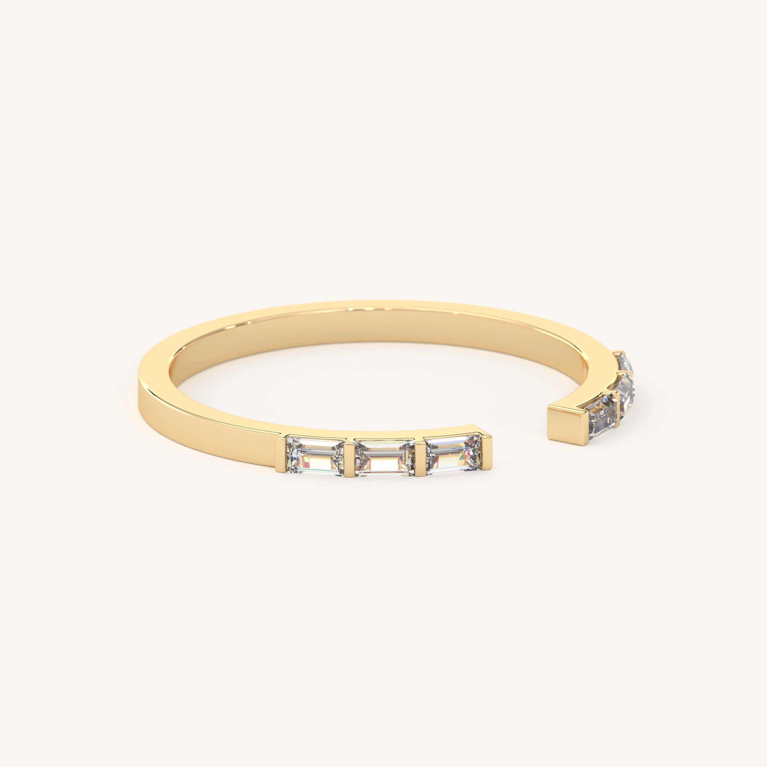 Baguette Diamond Ring Open Band Stacking Gold