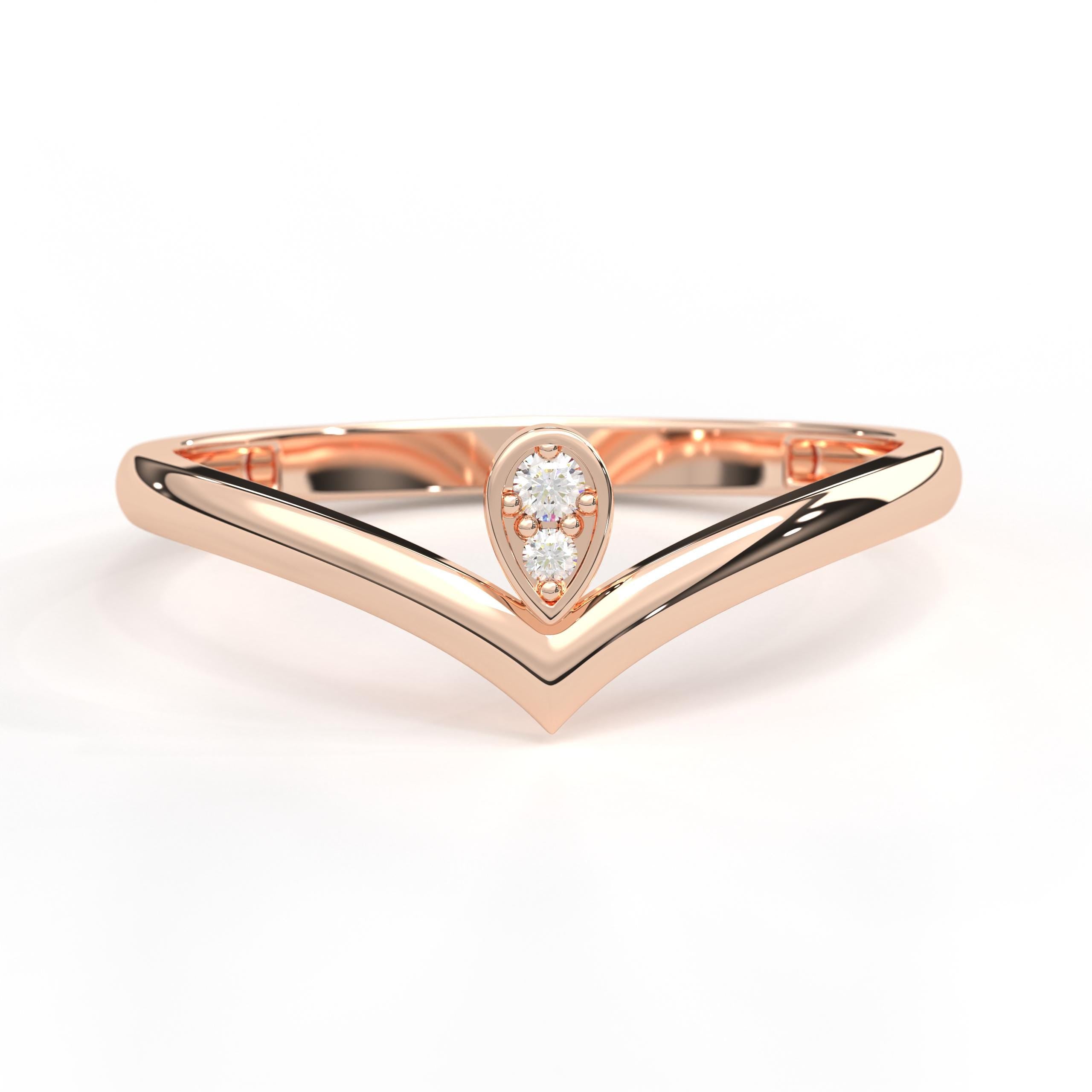 Solid Gold Chevron Ring Stackable Band