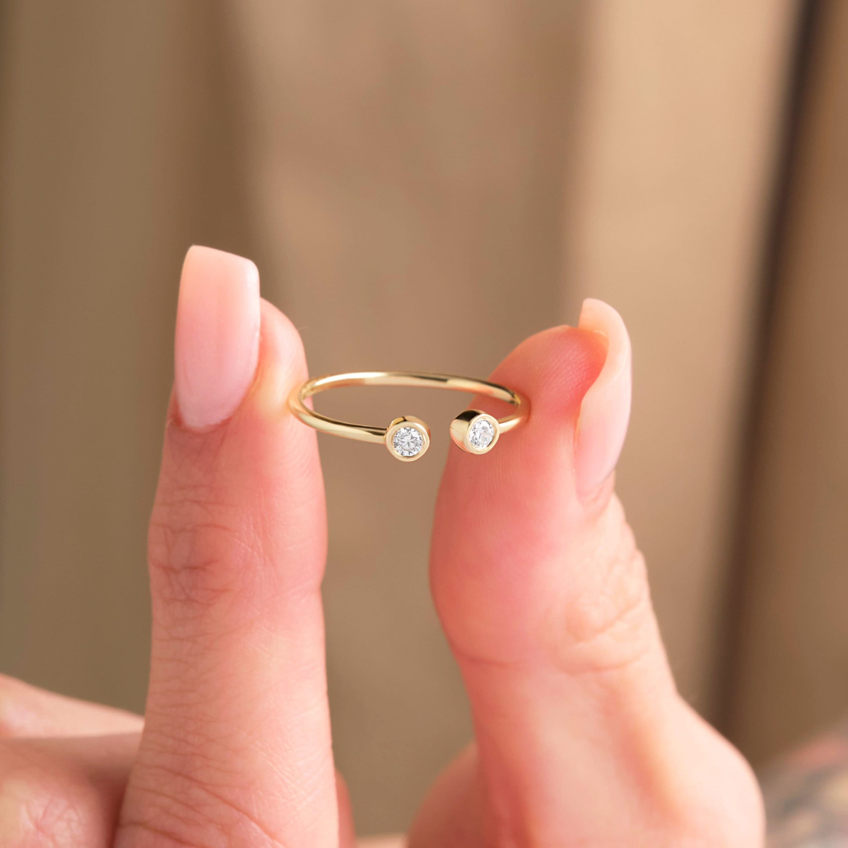 Open Diamond Ring Solid Gold Cuff Bezel