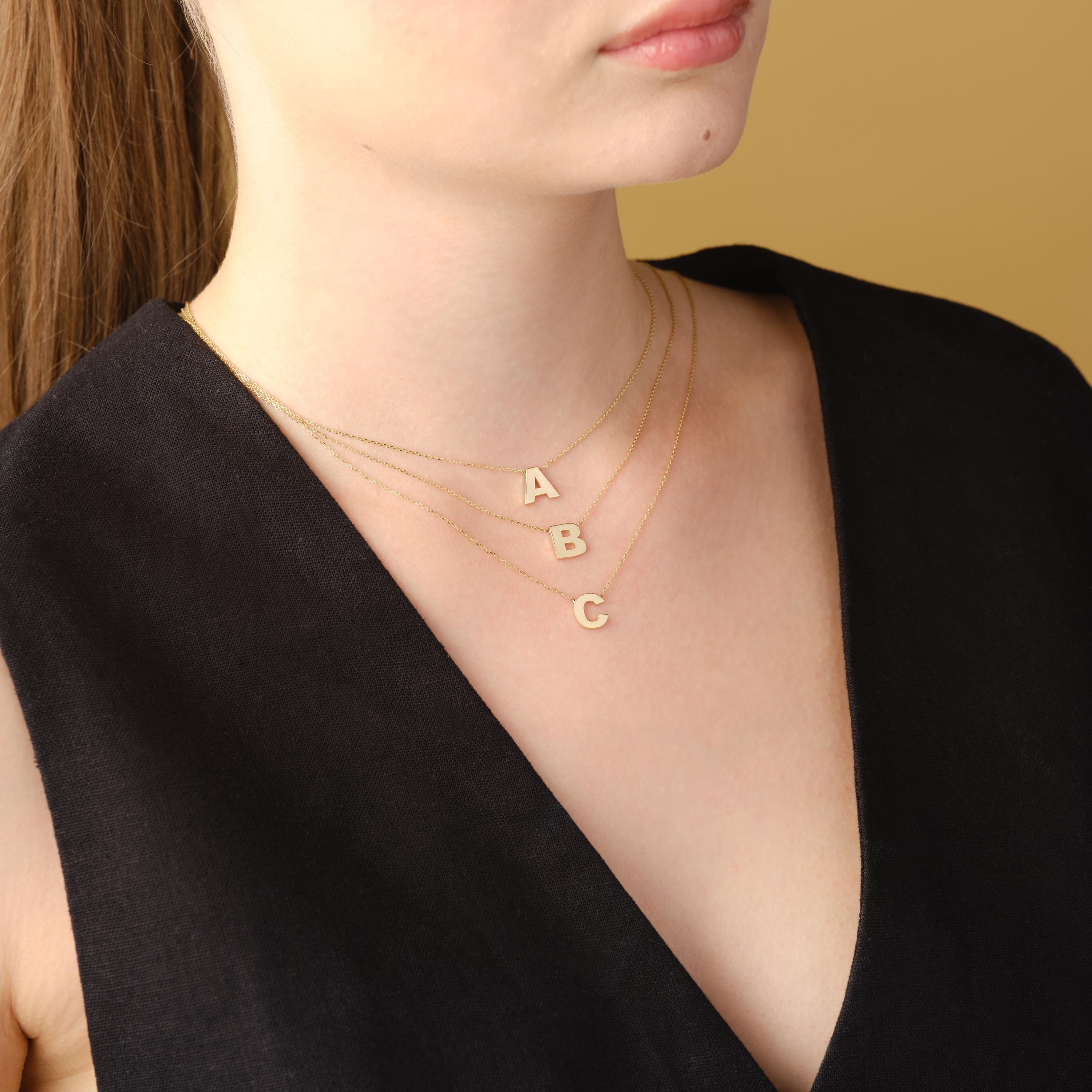 Gold Initial Necklace Minimalist Letter Pendant Jewelry