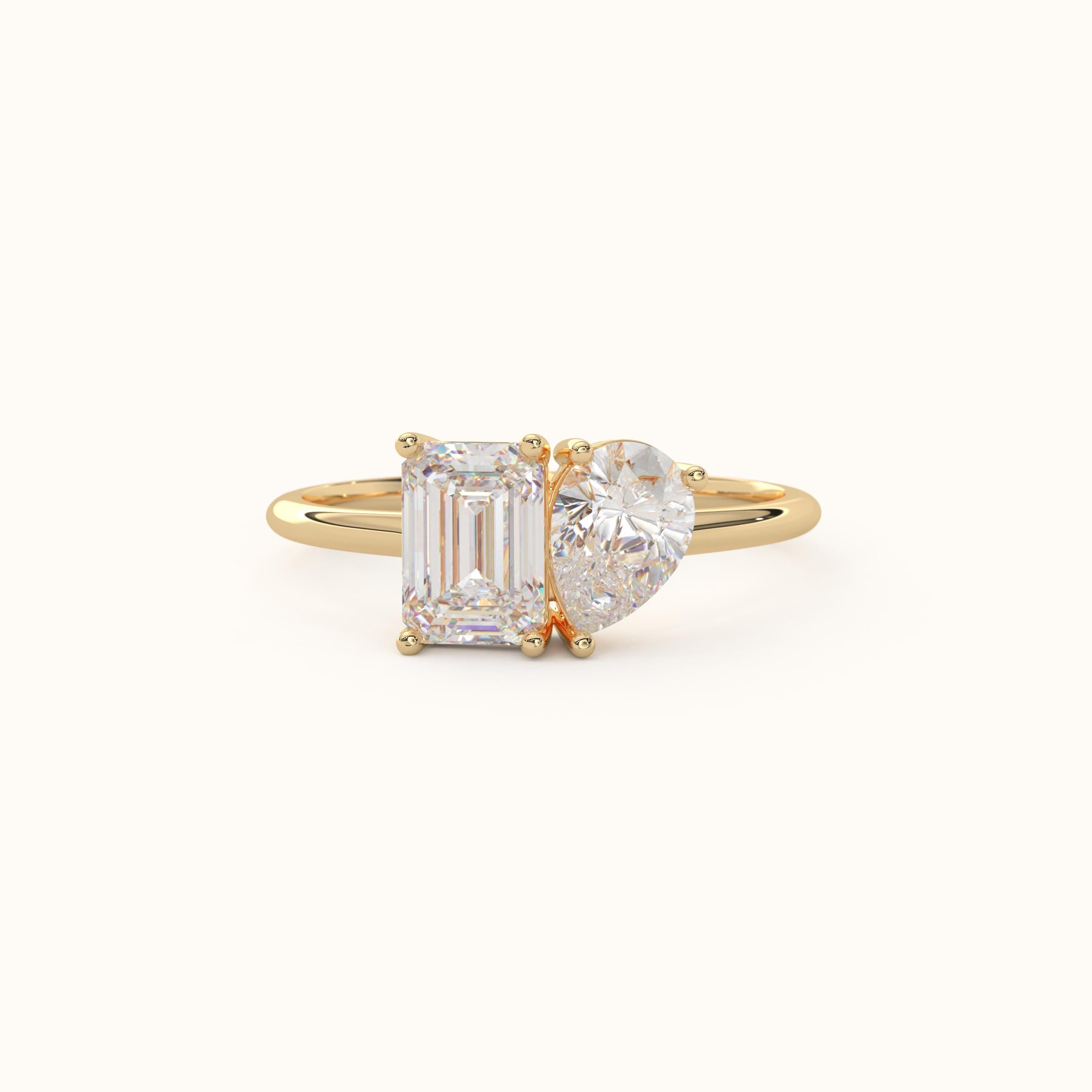 Toi Et Moi Ring Two Stone Solid Gold Pear Cut Diamond