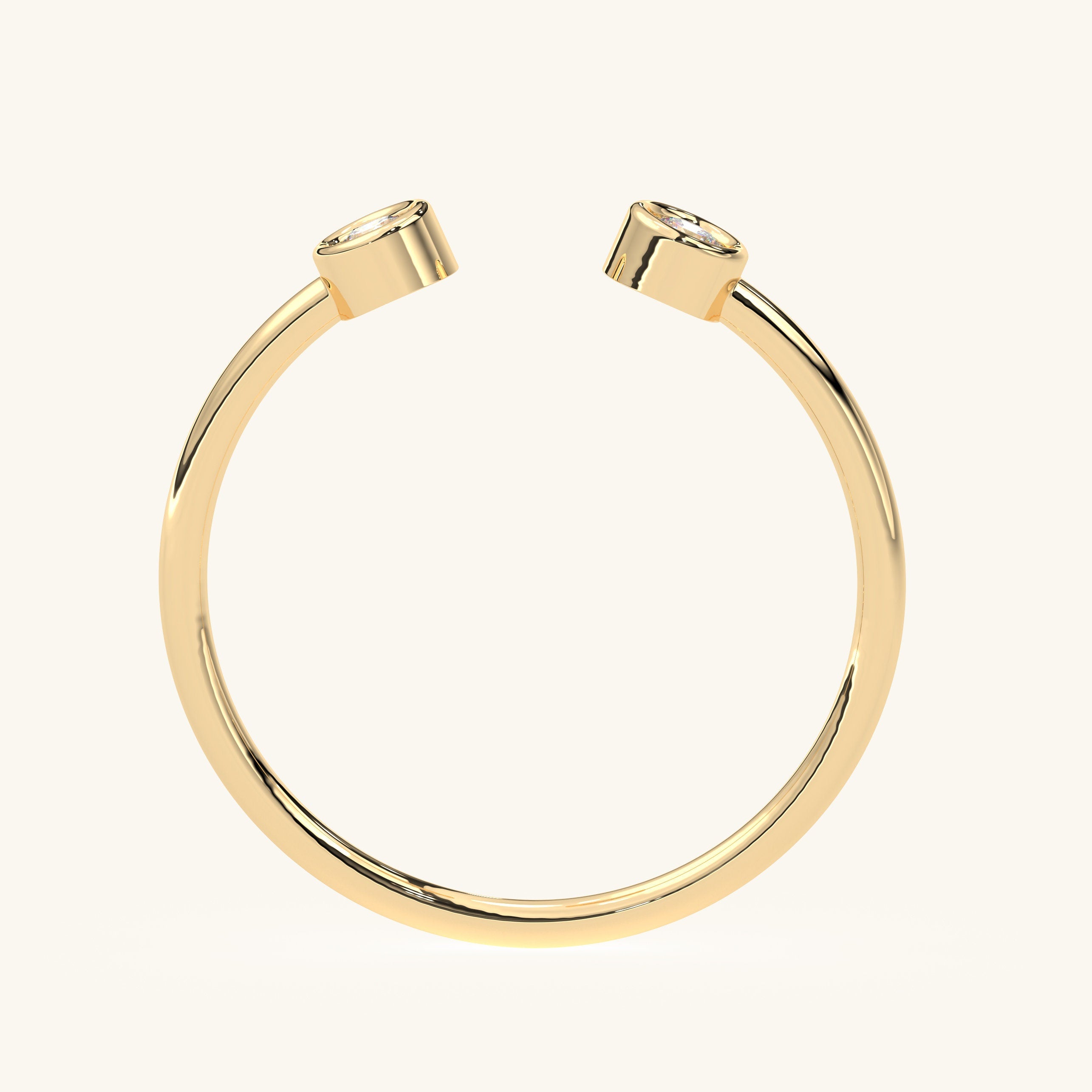 Solid Gold Diamond Ring Dual Bezel Cuff