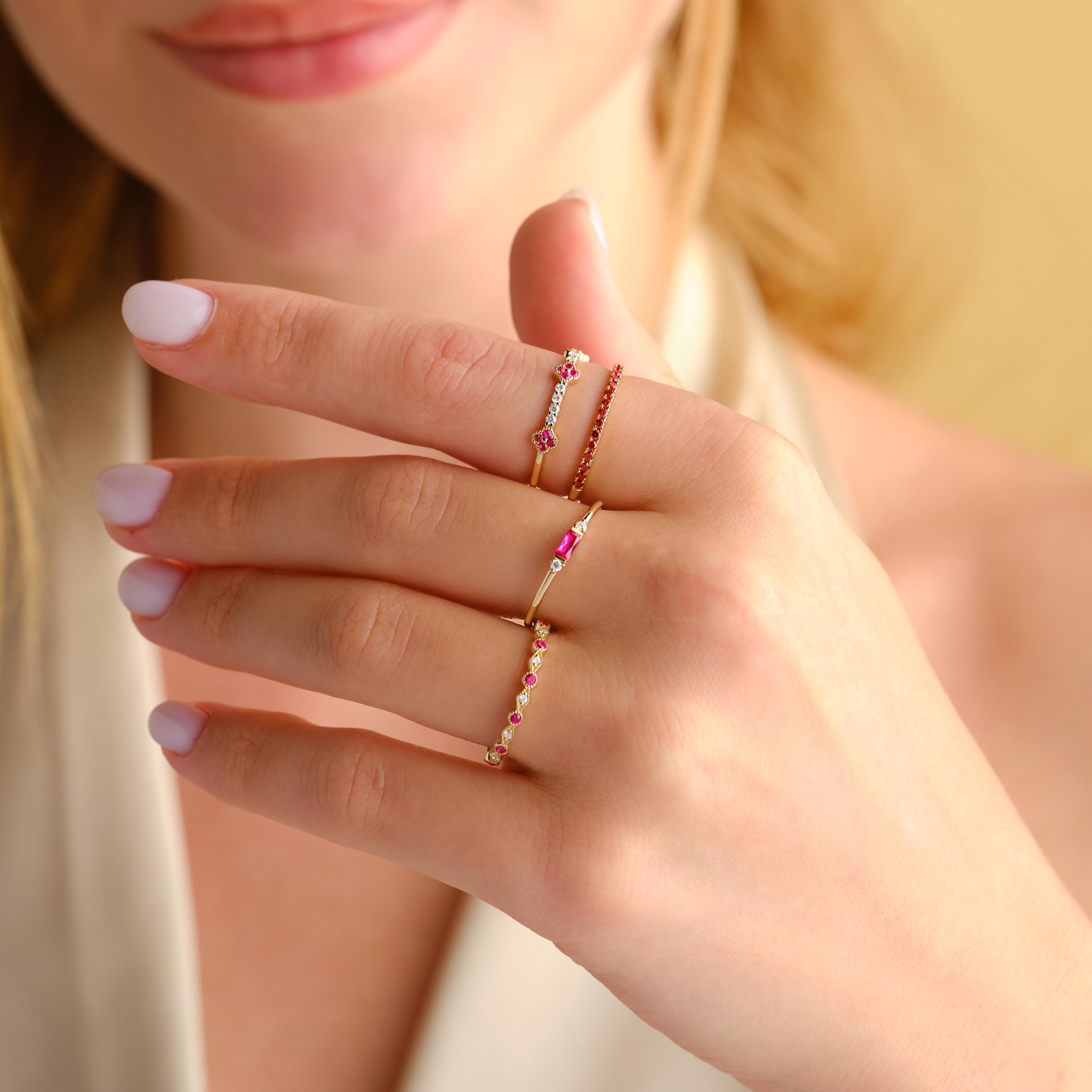 Gold Garnet Ring Solid Gold Birthstone Band