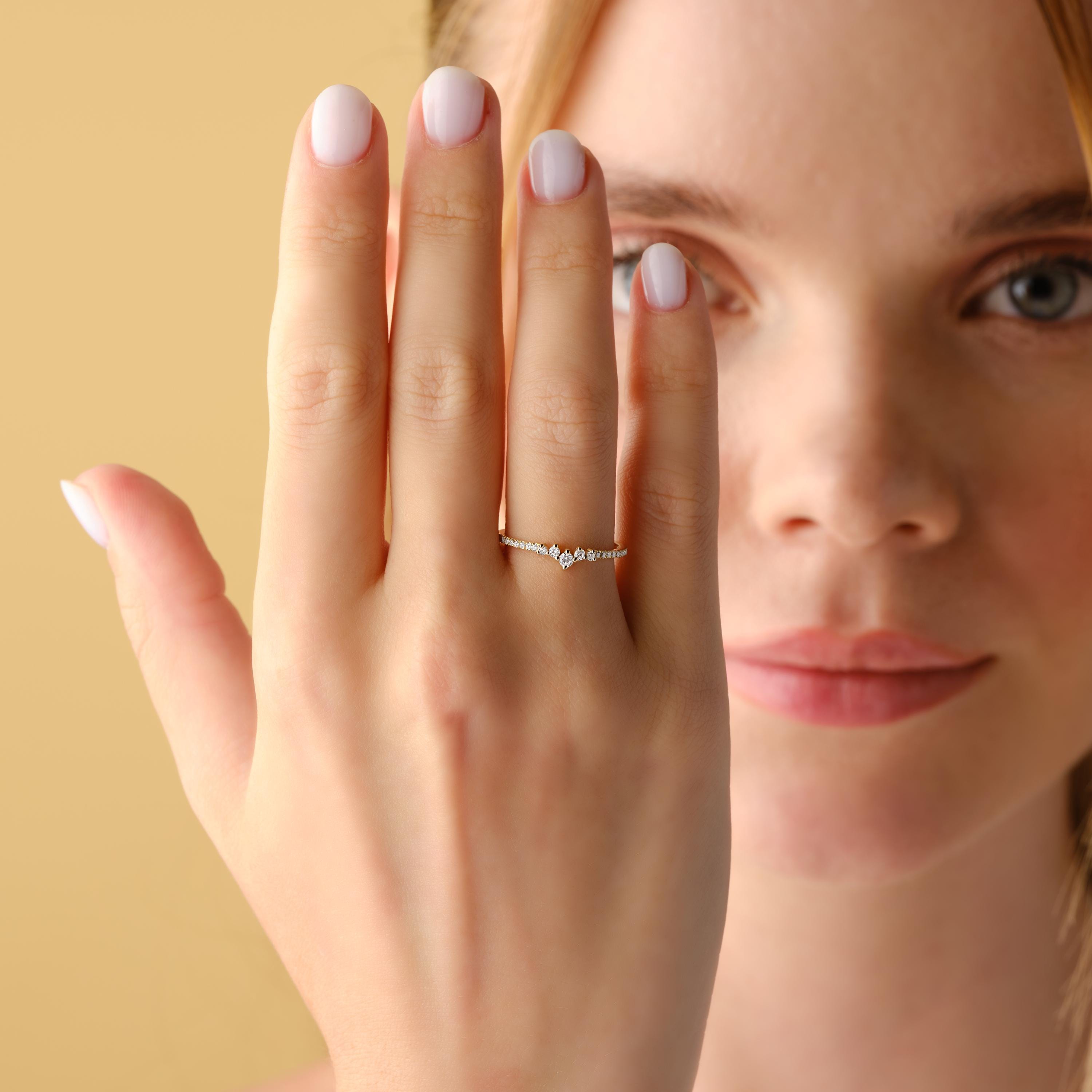 Diamond Nesting Ring Solid Gold Cluster Band