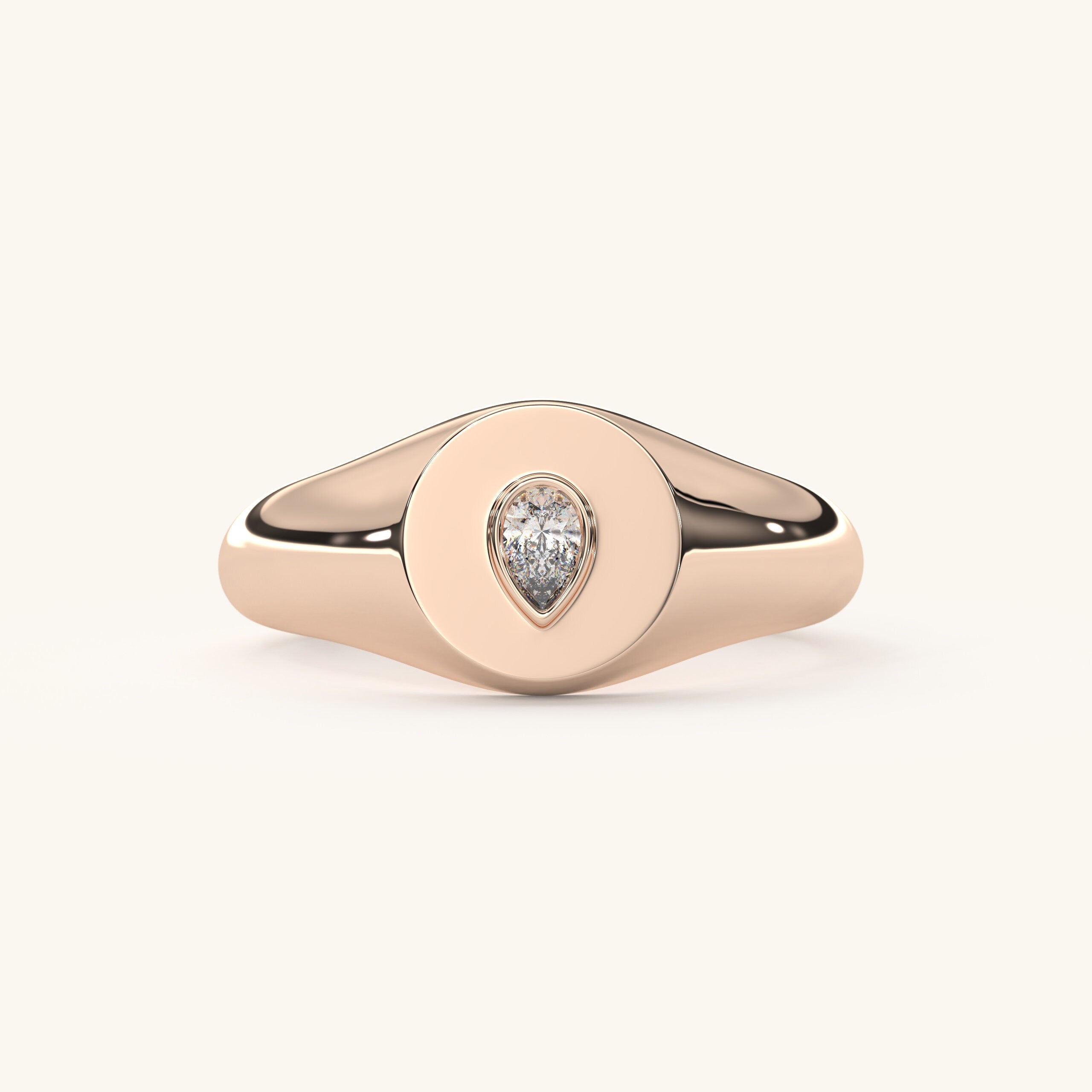 Pear Diamond Ring Solid Gold Signet Handmade