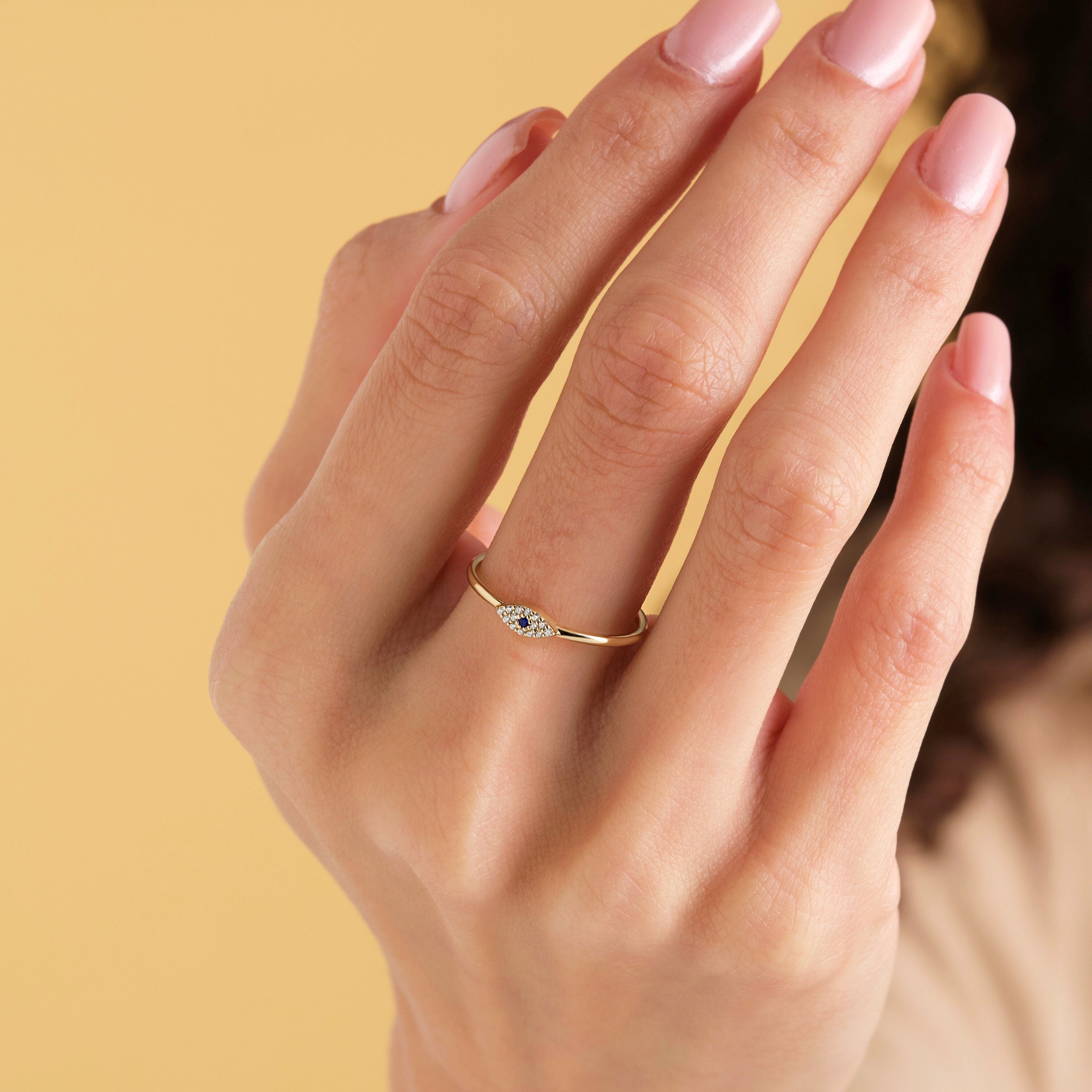 Blue Sapphire Evil Eye Ring Stackable Gold