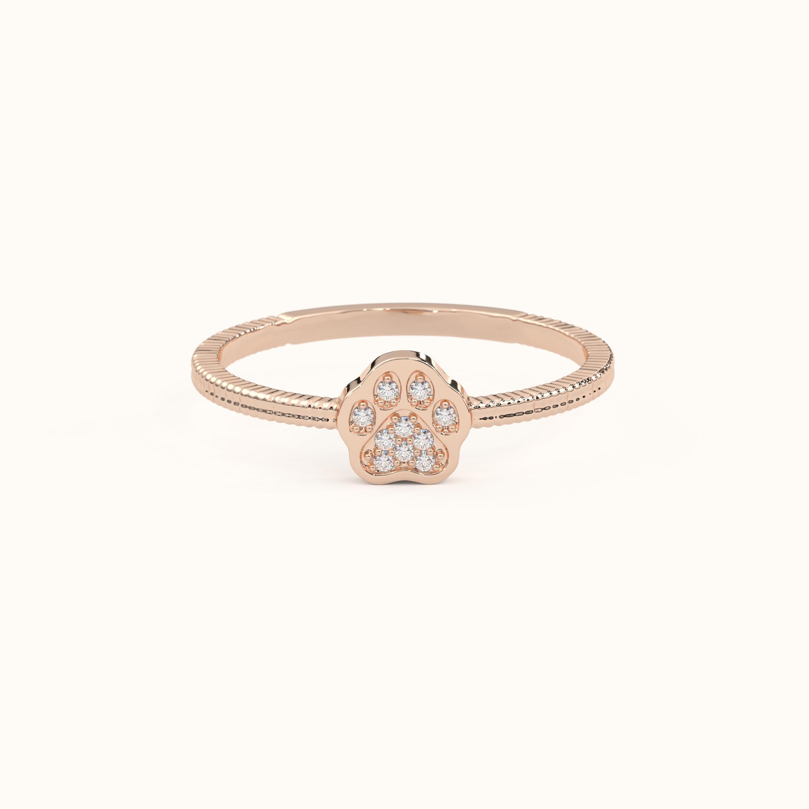 Paw Diamond Ring Minimalist Dog Lover Ring