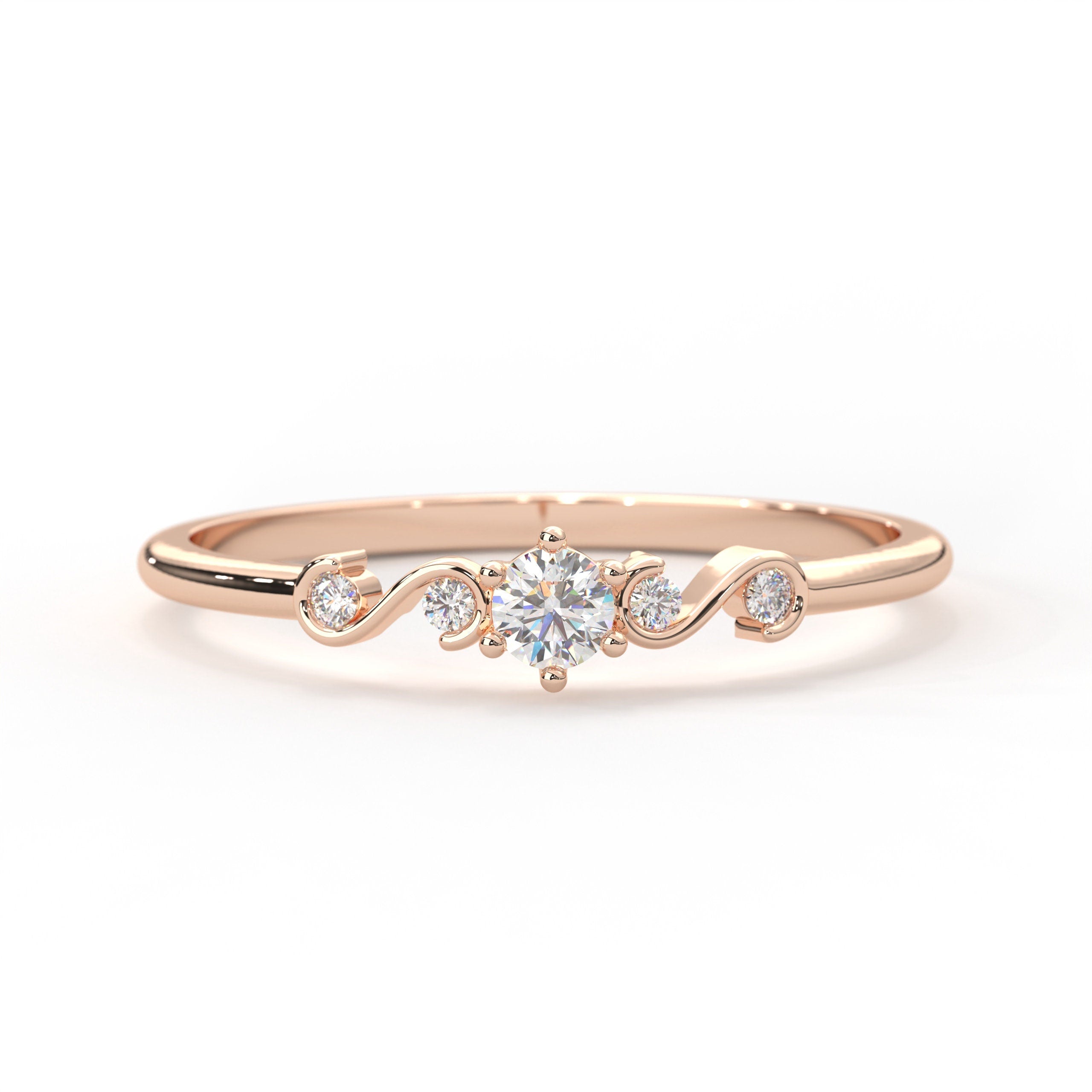 Dainty Diamond Ring Art Deco Solid Gold Multistone Bridal