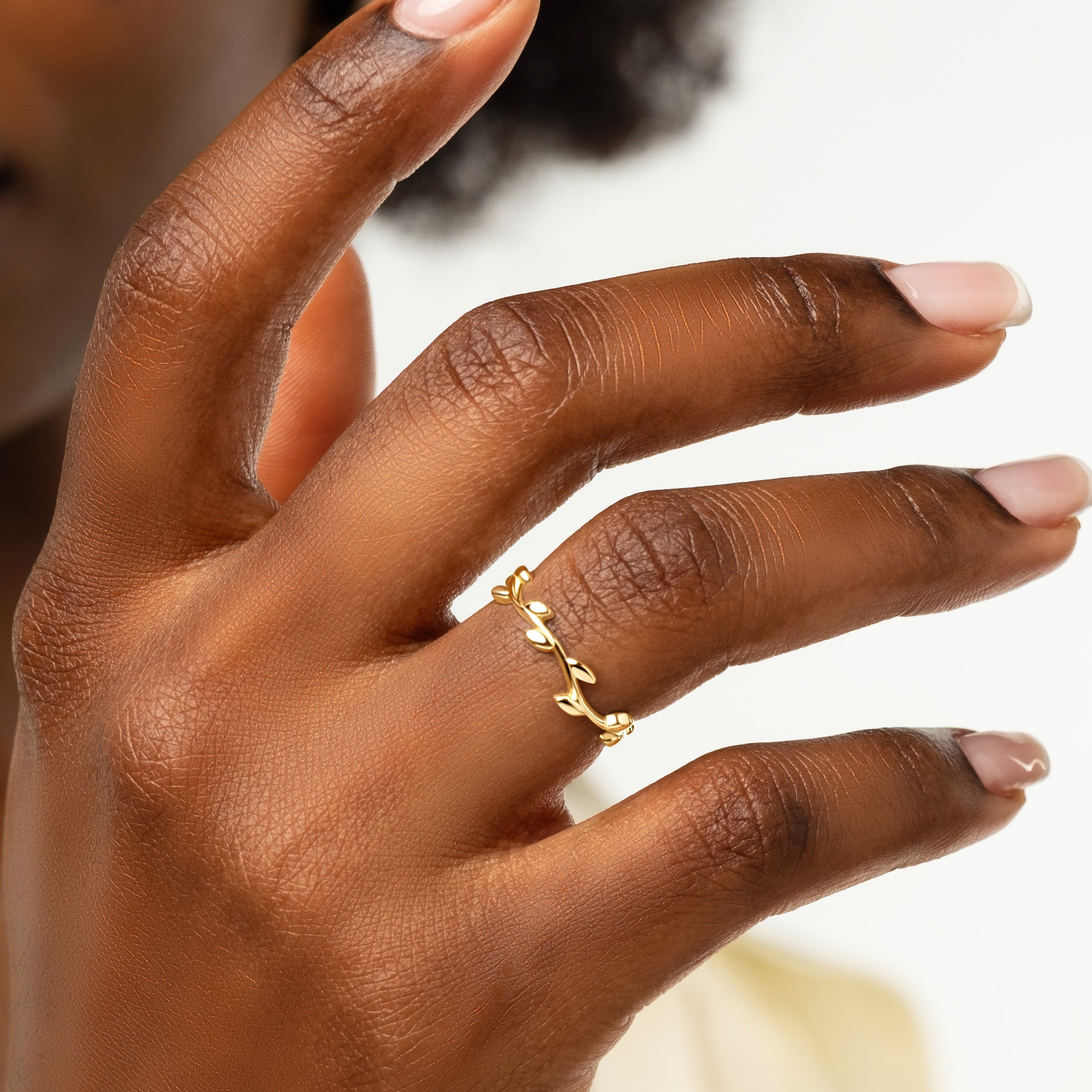 Solid Gold Leaf Ring Minimalist Olive Band