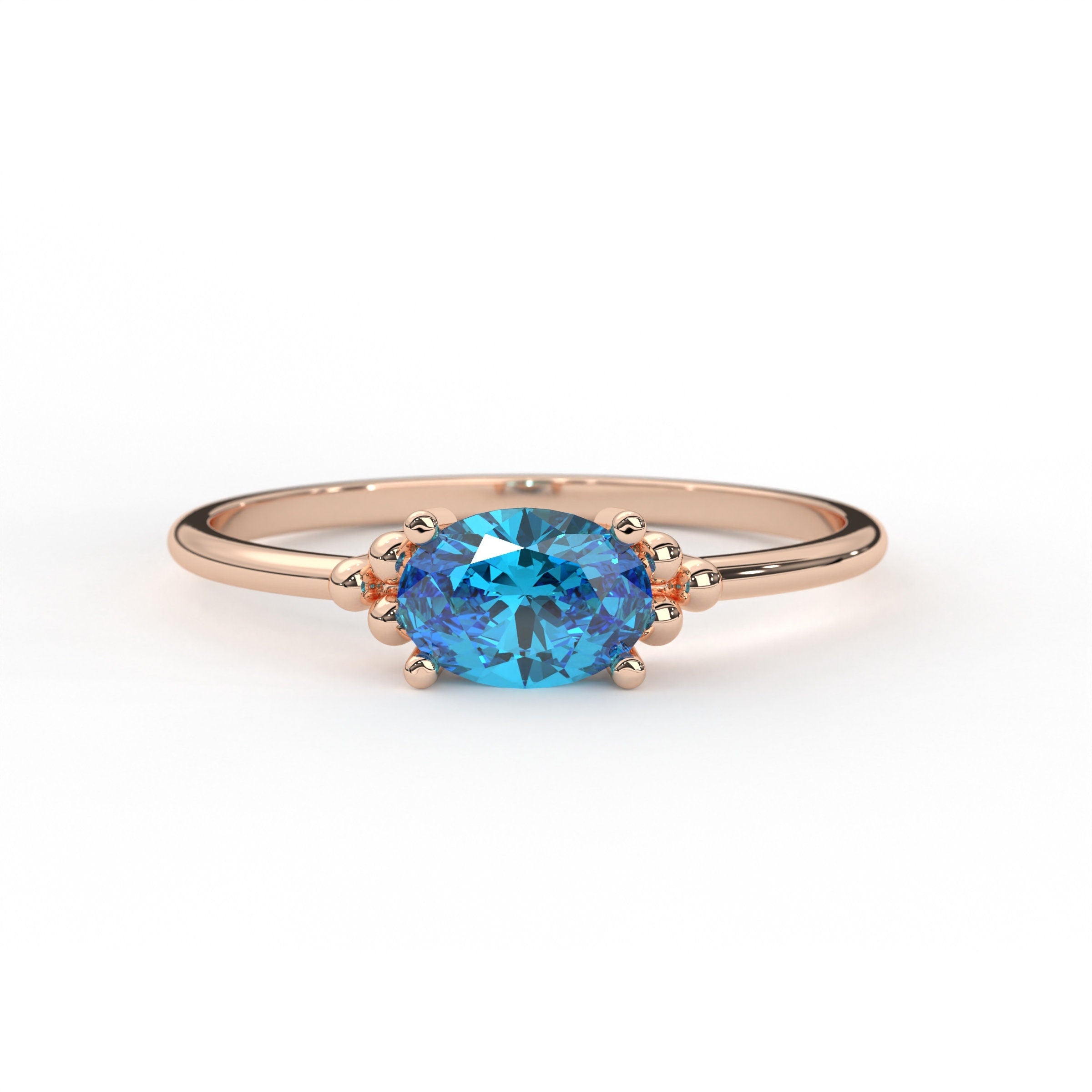 Delicate Oval Birthstone Solid Gold Ring