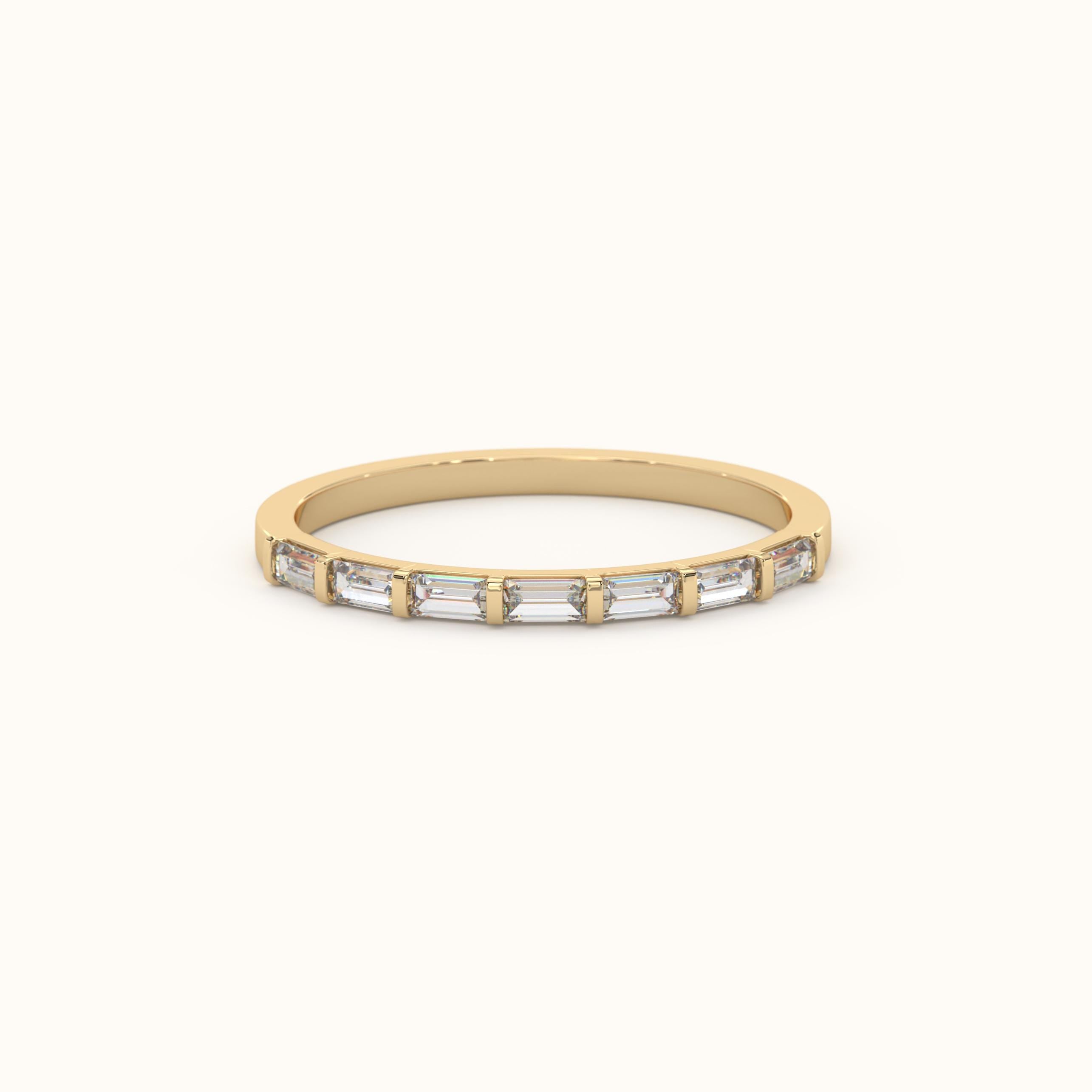 Baguette Wedding Band Solid Gold Diamond Ring