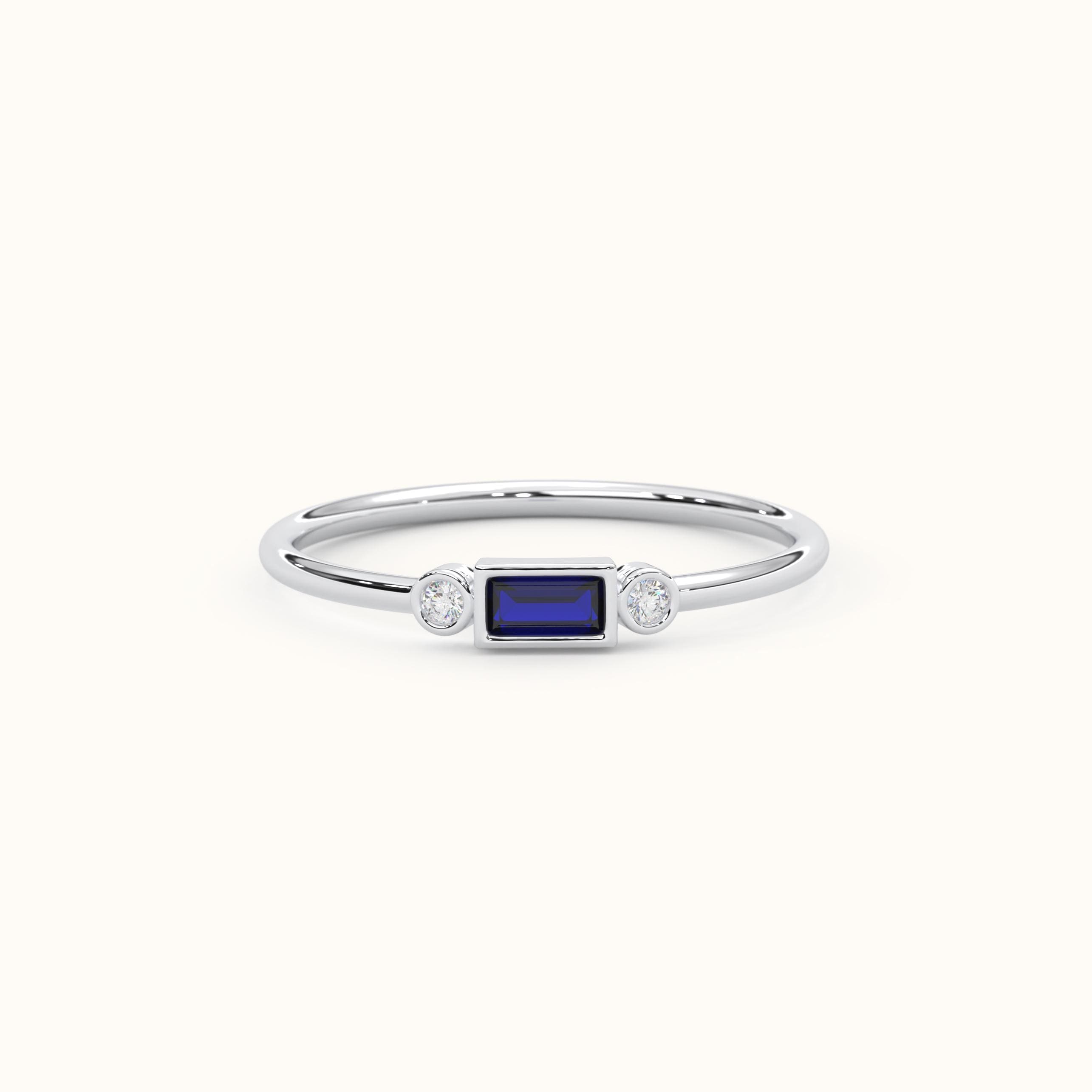 Bezel Sapphire Ring Dainty Blue Birthstone