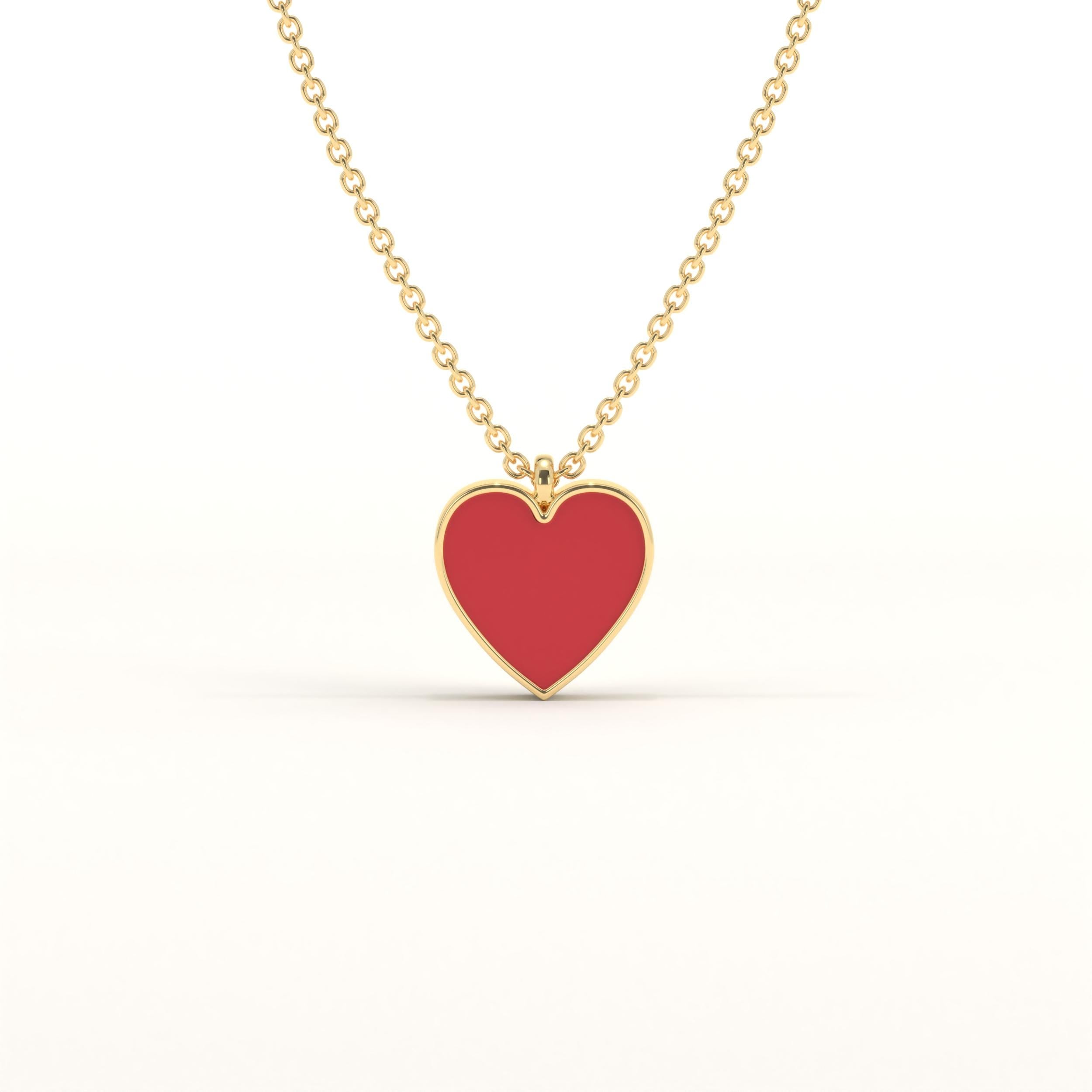 Gold Heart Pendant Red Enamel Necklace Valentines Gift