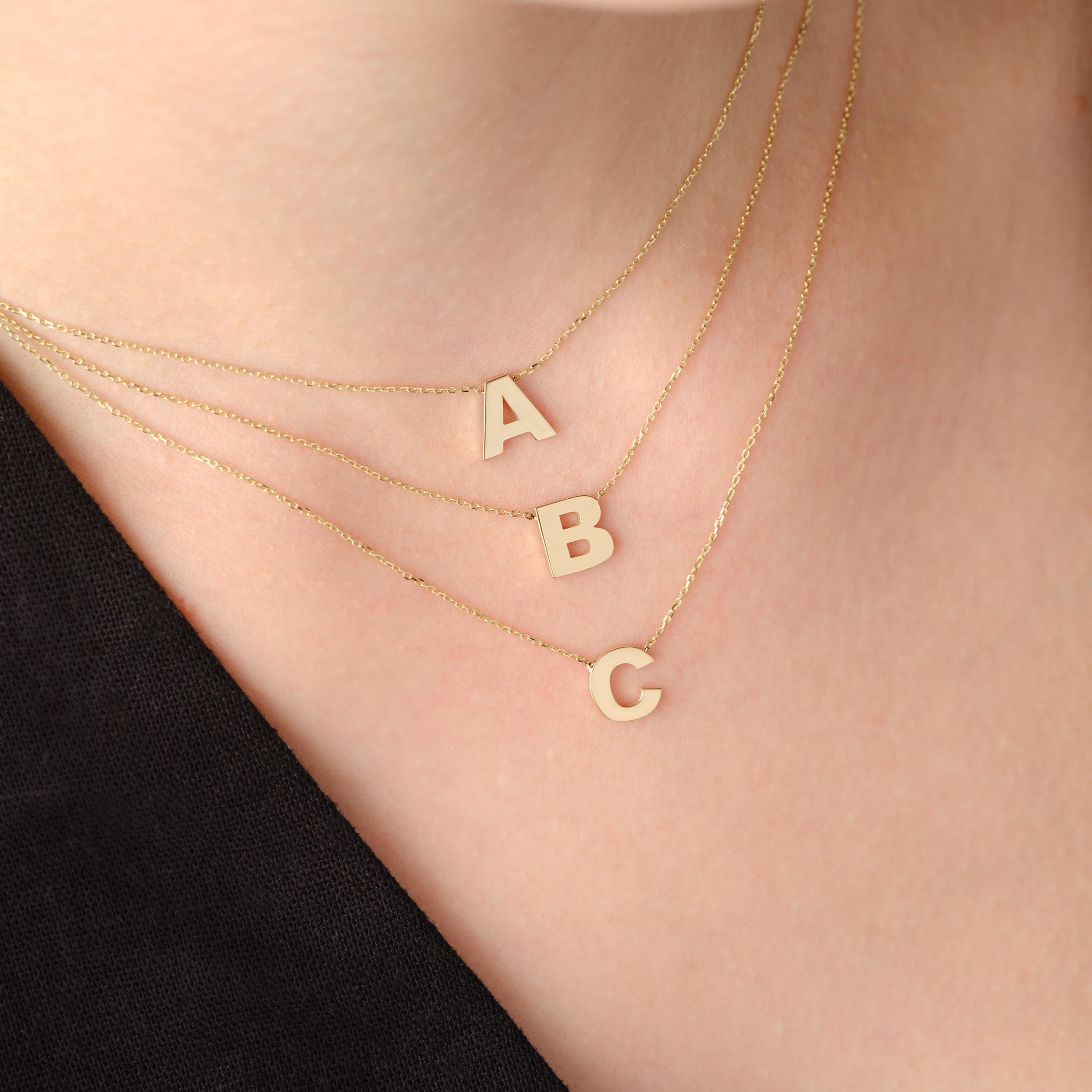 14k Gold Initial Necklace Personalized Pendant