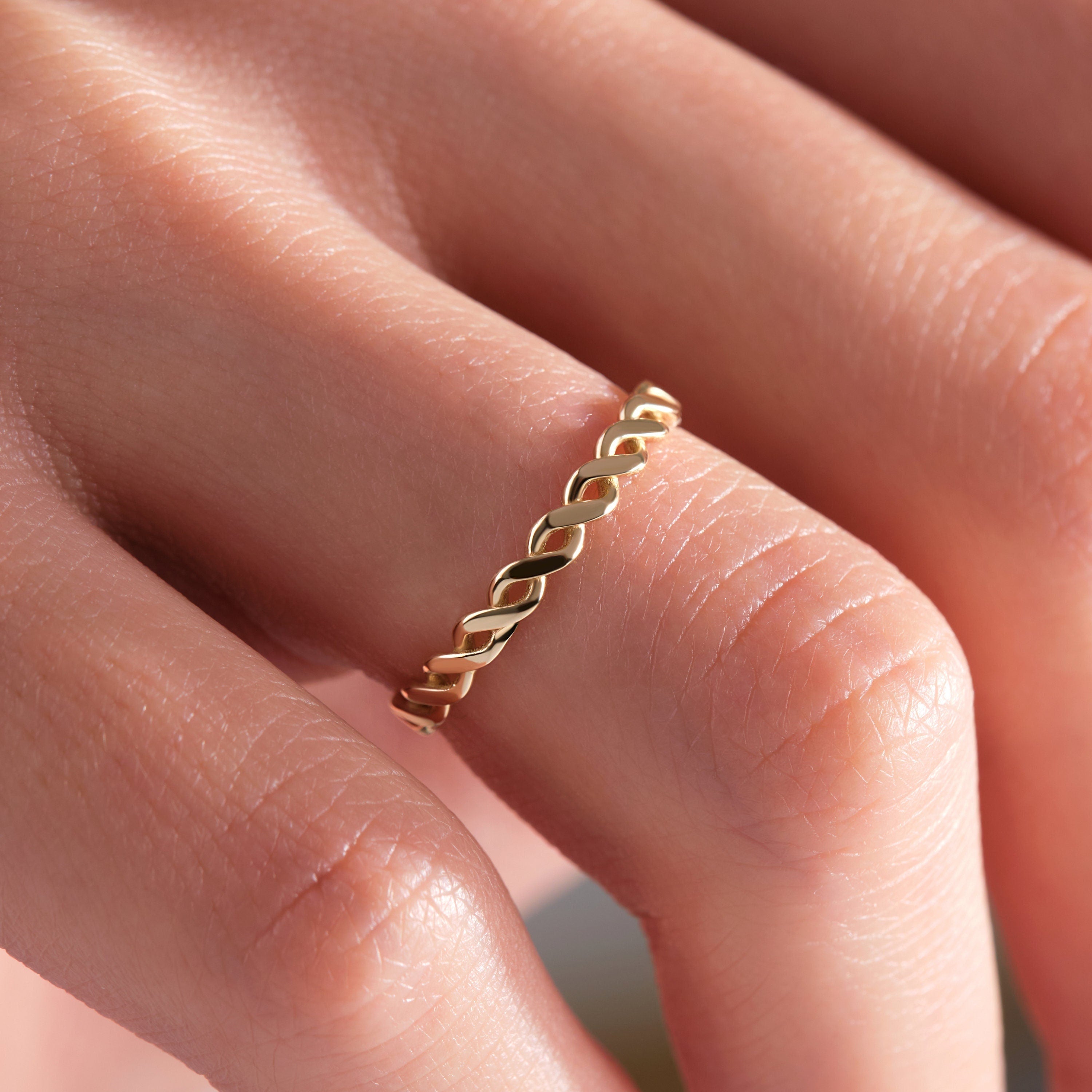 14K Gold Eternity Band Braided Thin Stacking Ring