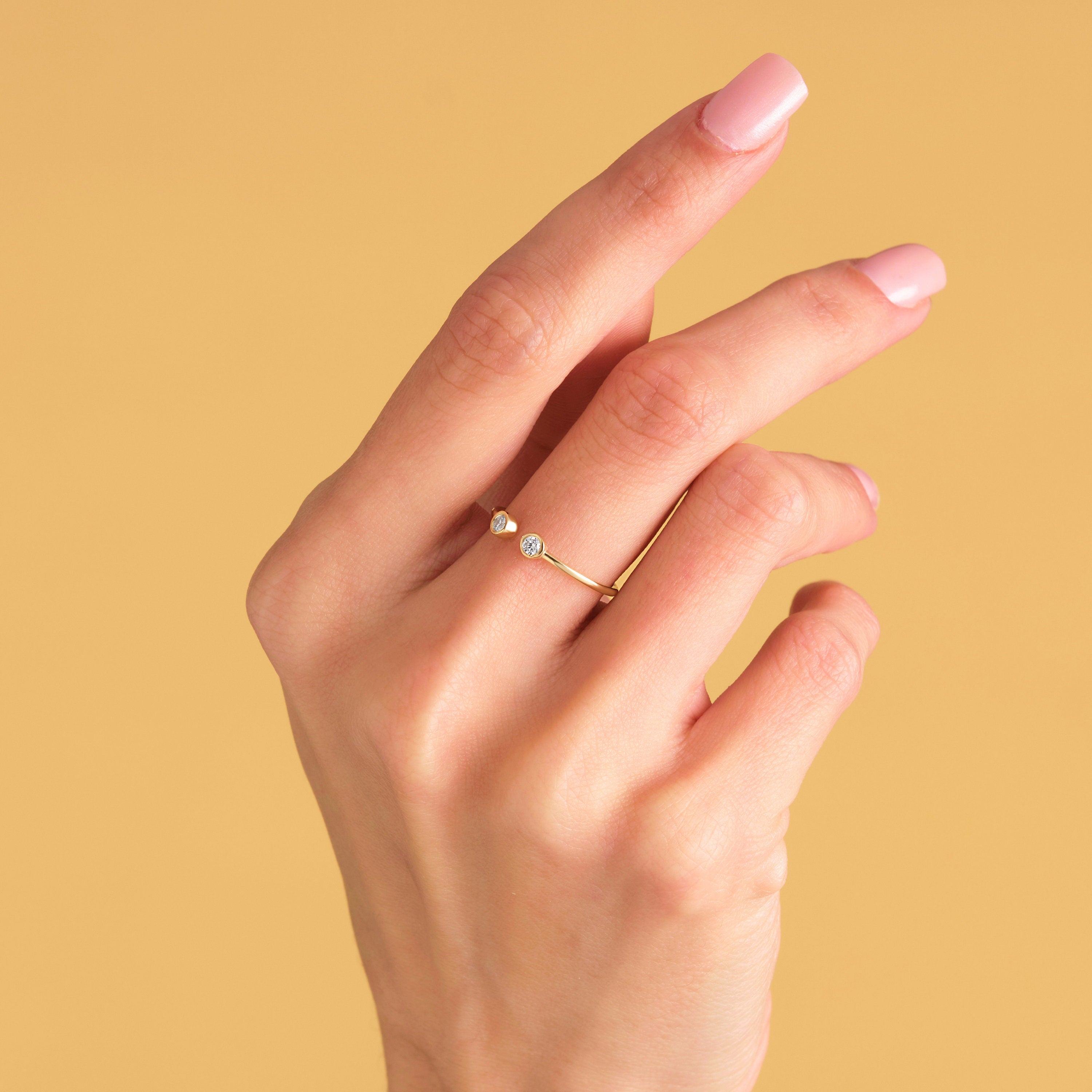 Solid Gold Diamond Ring Dual Bezel Cuff
