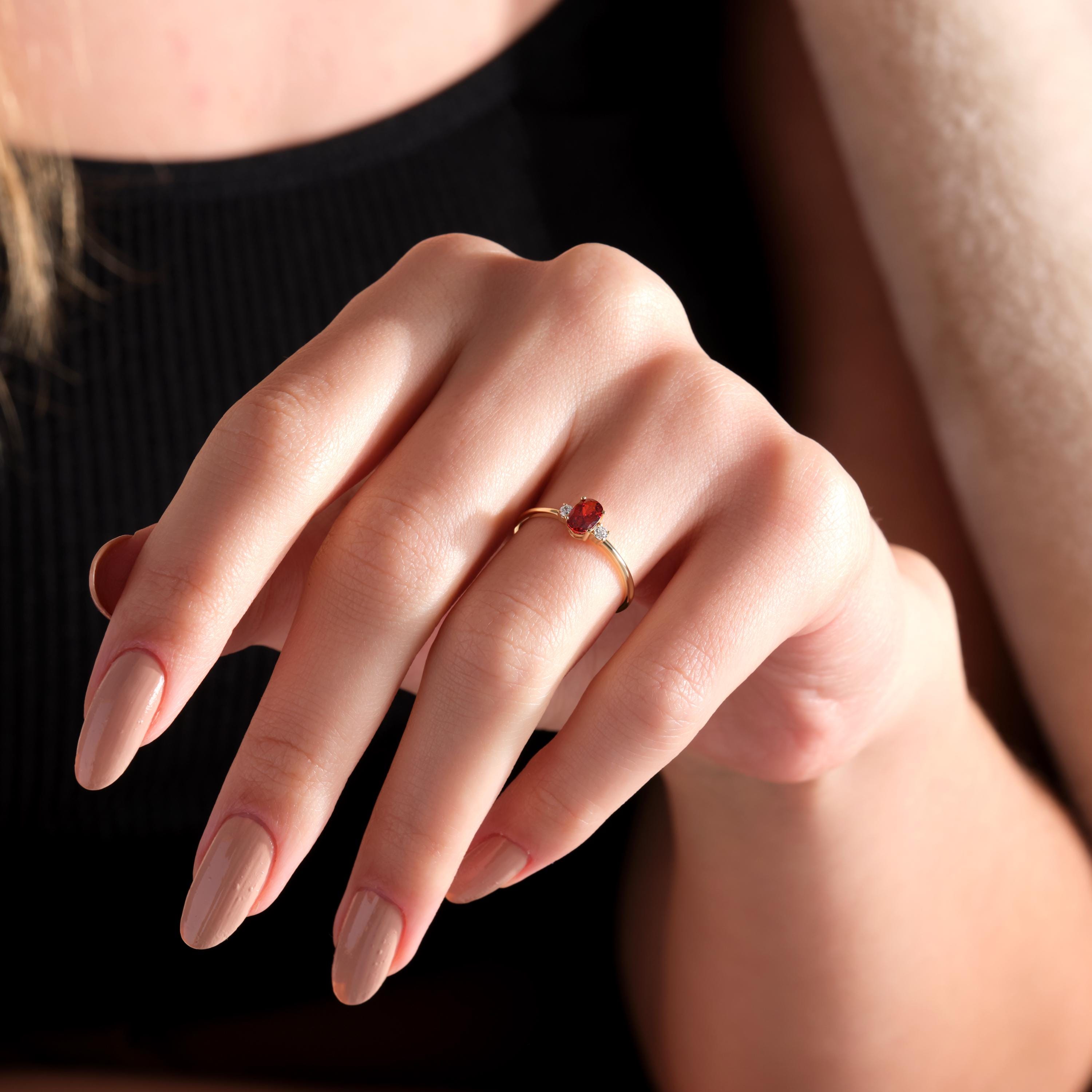 14k Gold Birthstone Ring Handcrafted Bridal Garnet Oval