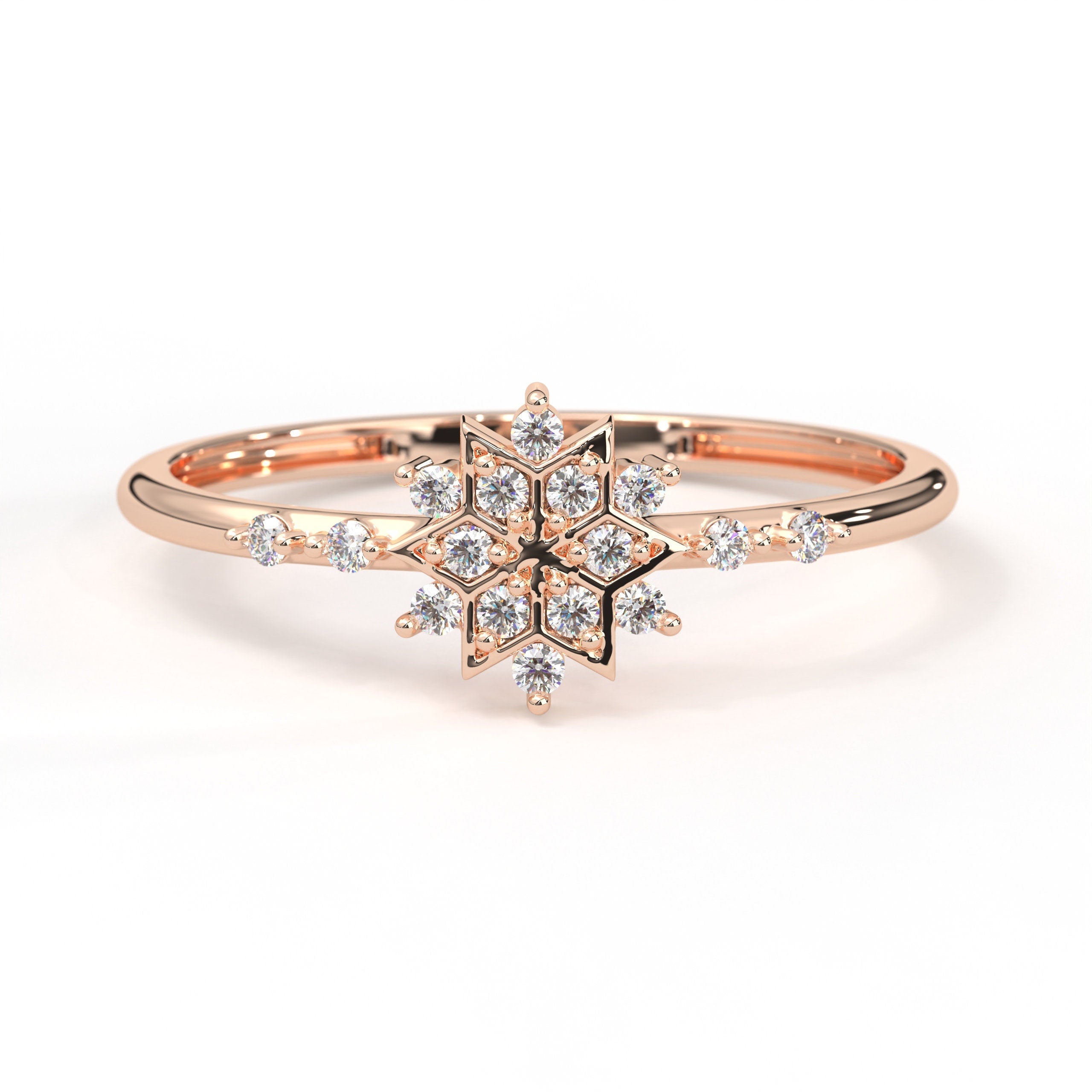 Dainty Diamond Engagement Solid Gold Ring