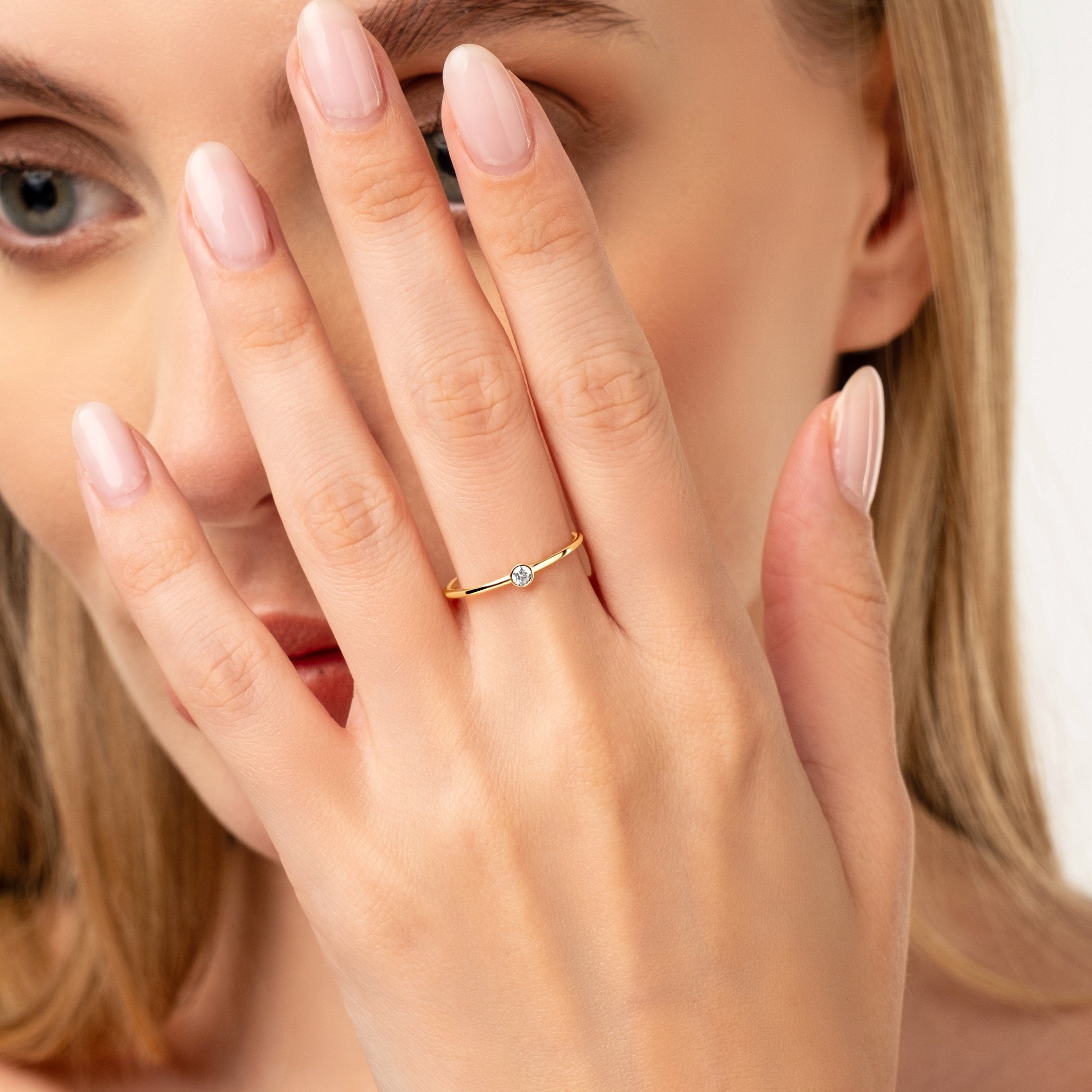 Gold Birthstone Ring Personalized Gemstone Solitaire Band