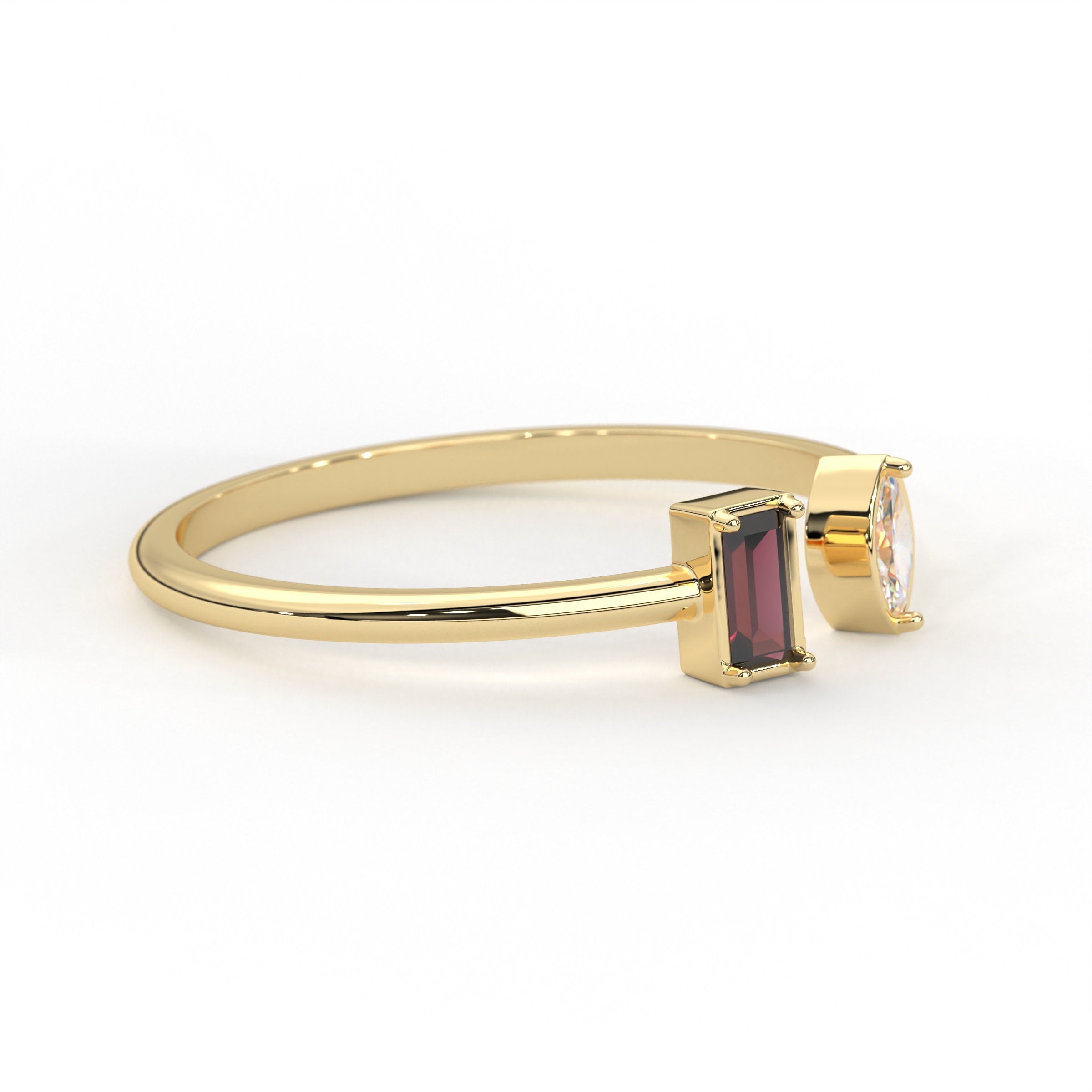 Solid Gold Minimalist Open Cuff Birthstone Ring