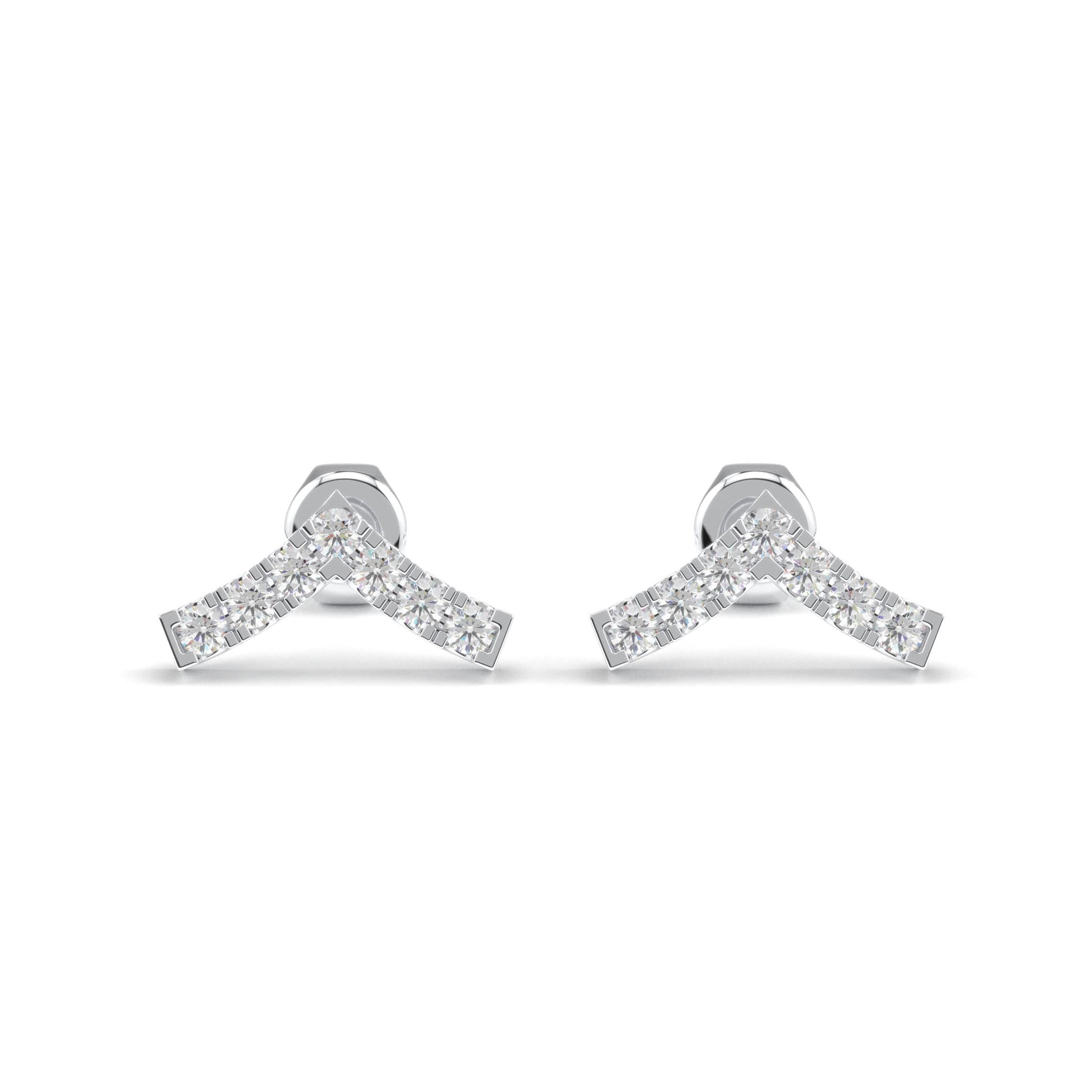 White Gold V Shaped Diamond Stud Earrings