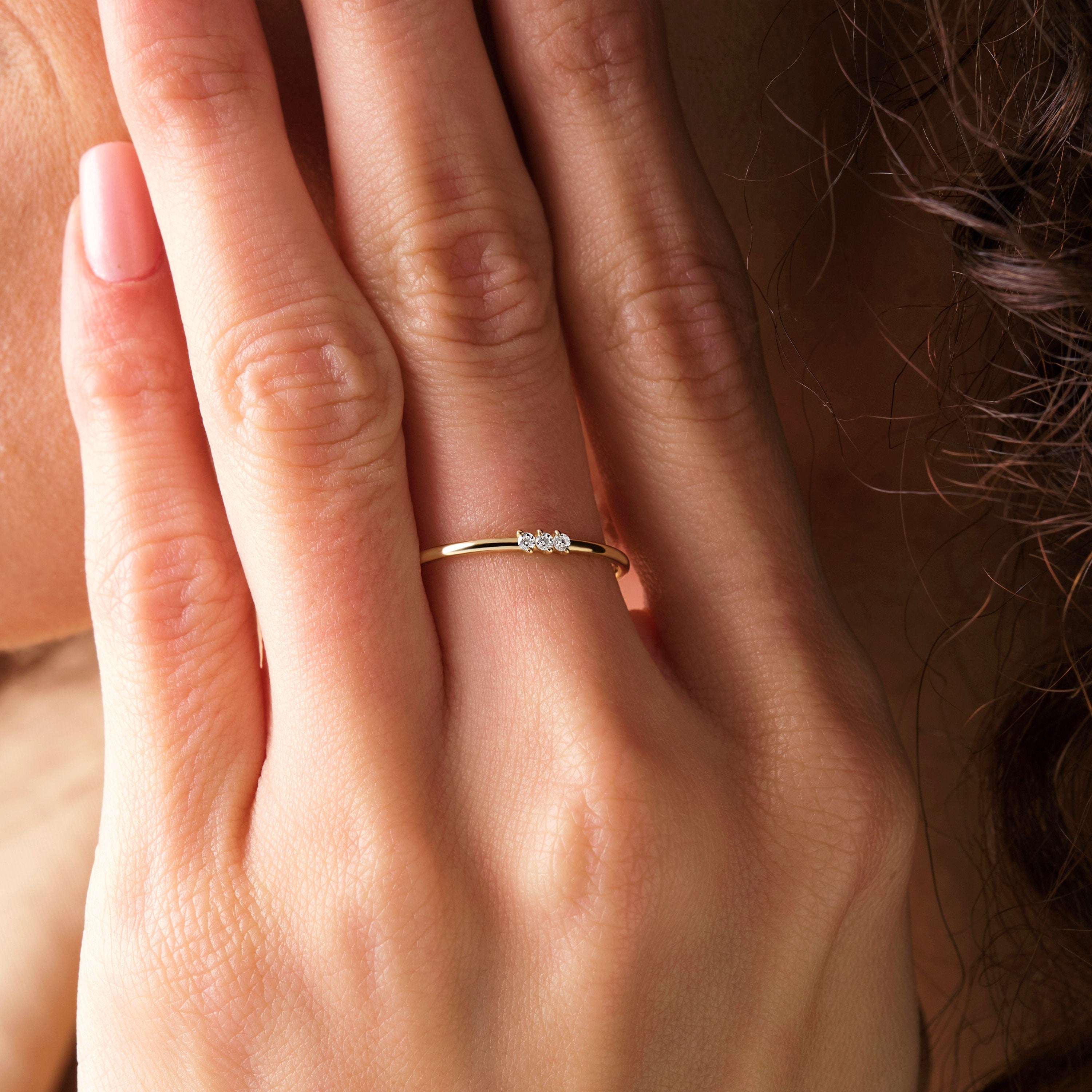 Solid Gold Three Stone Diamond Band