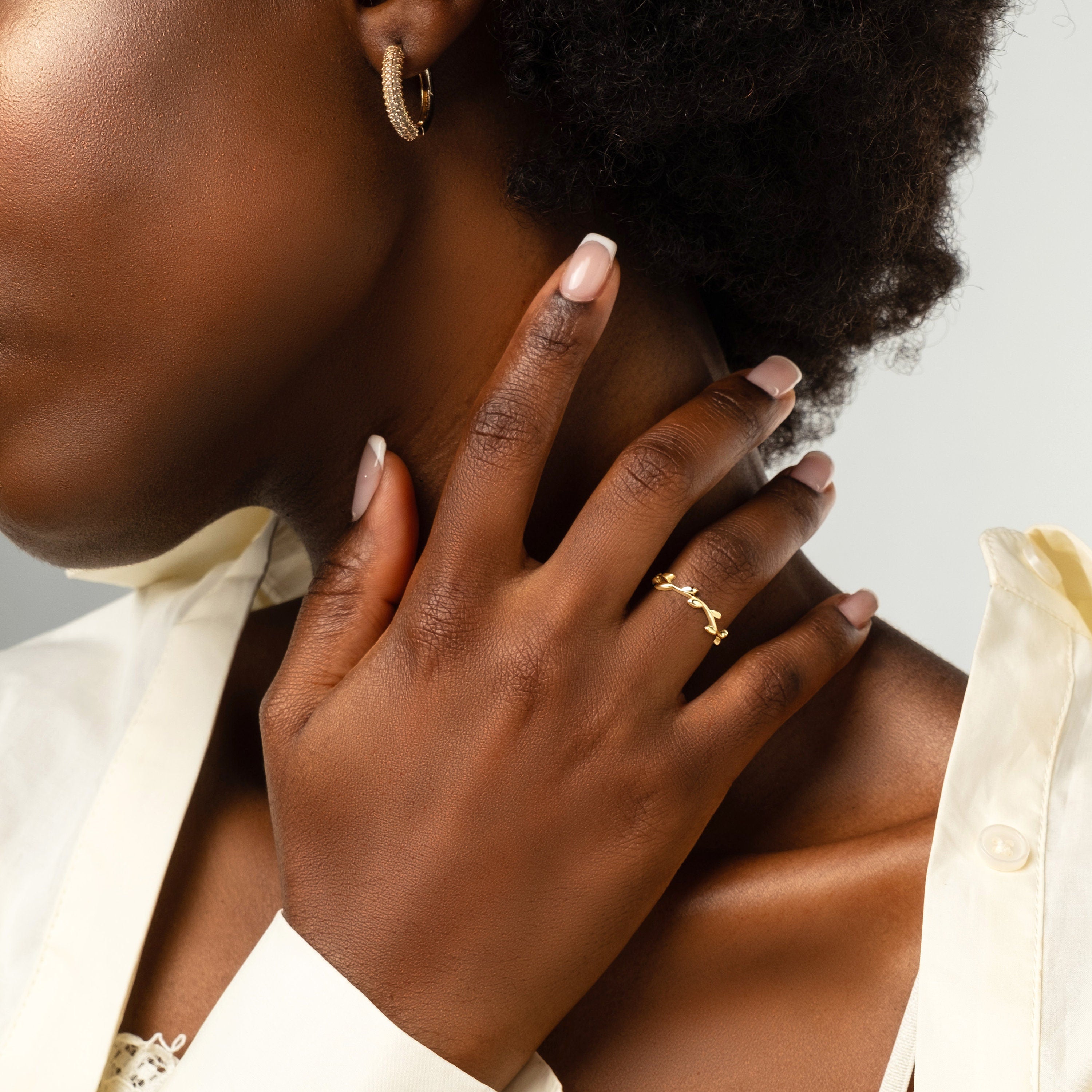 Solid Gold Leaf Ring Minimalist Olive Band