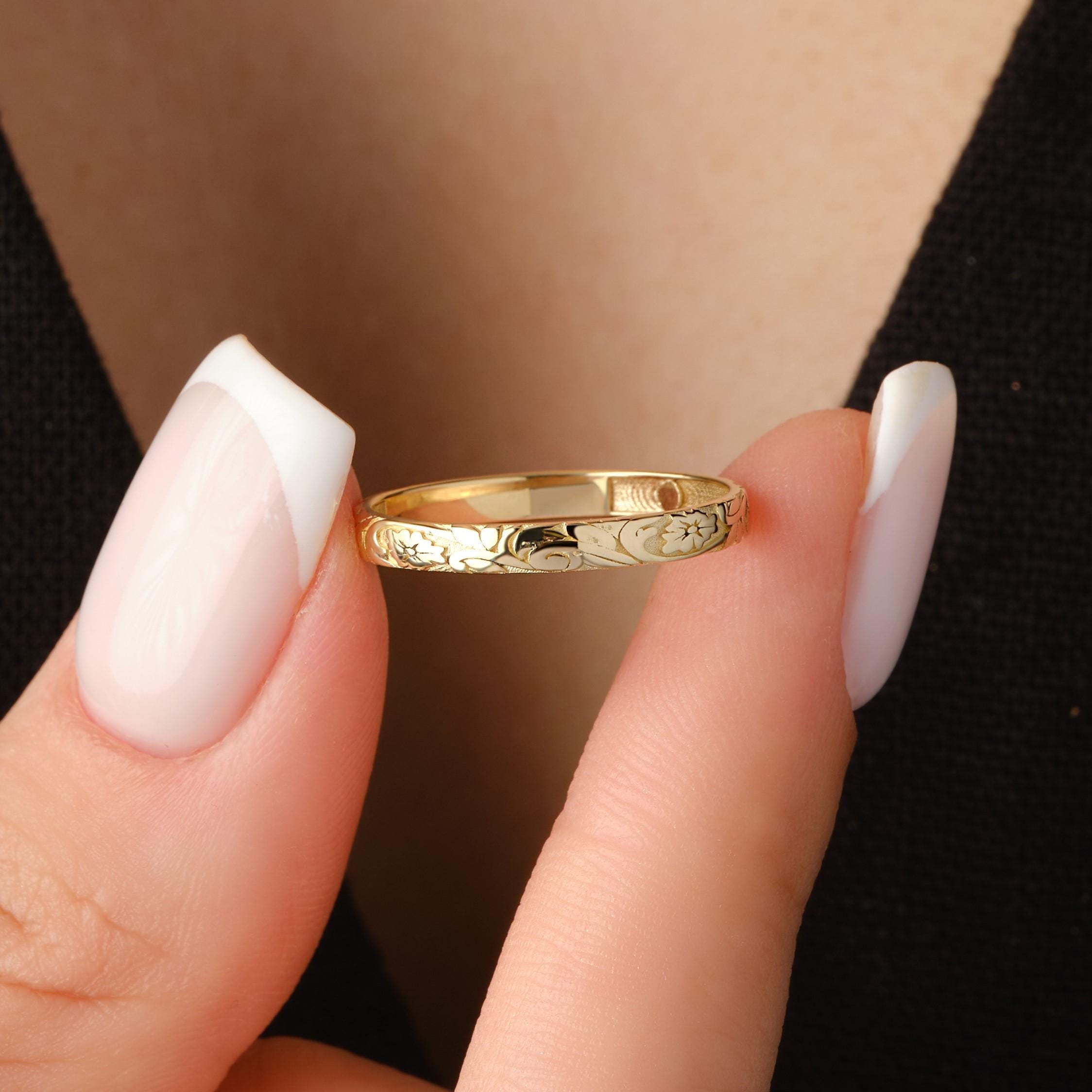 14k Gold Floral Ring Handmade Delicate Band