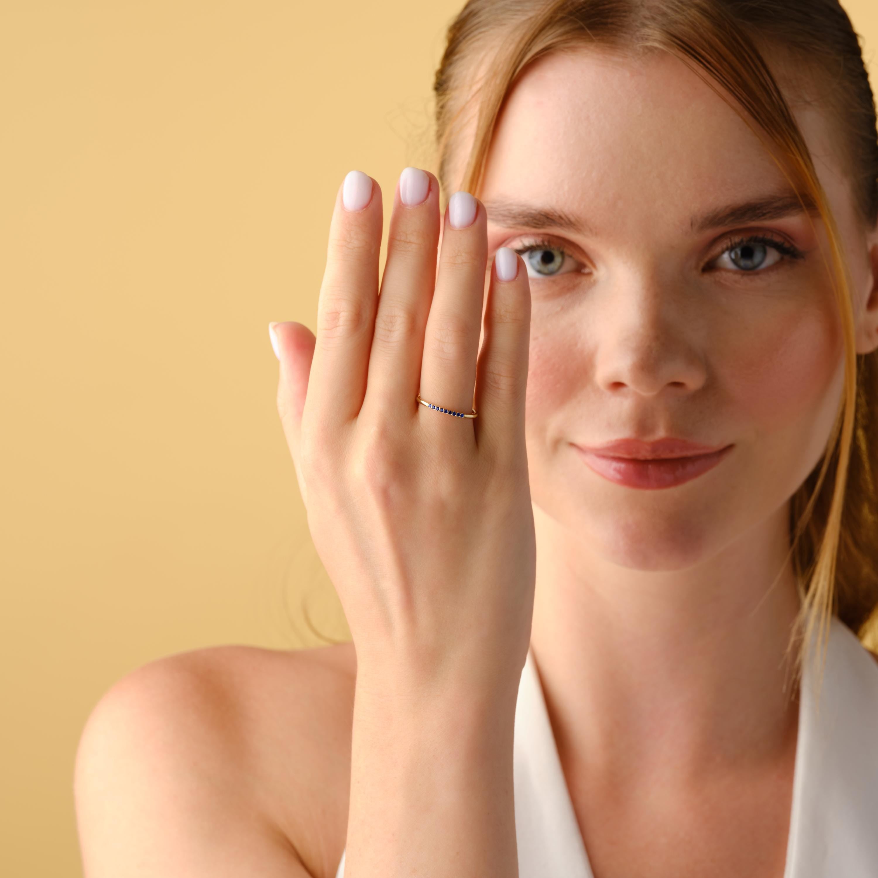 Blue Sapphire Ring Solid Gold Dainty Band