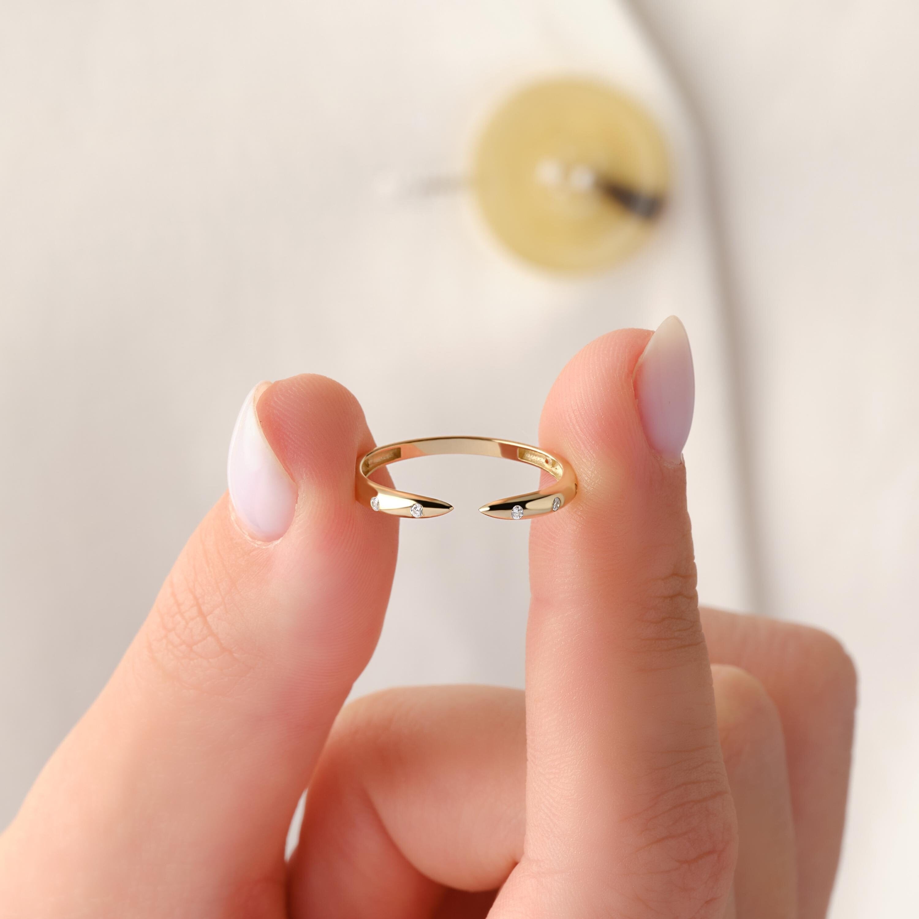 Diamond Open Ring Solid Gold Flush Set Band