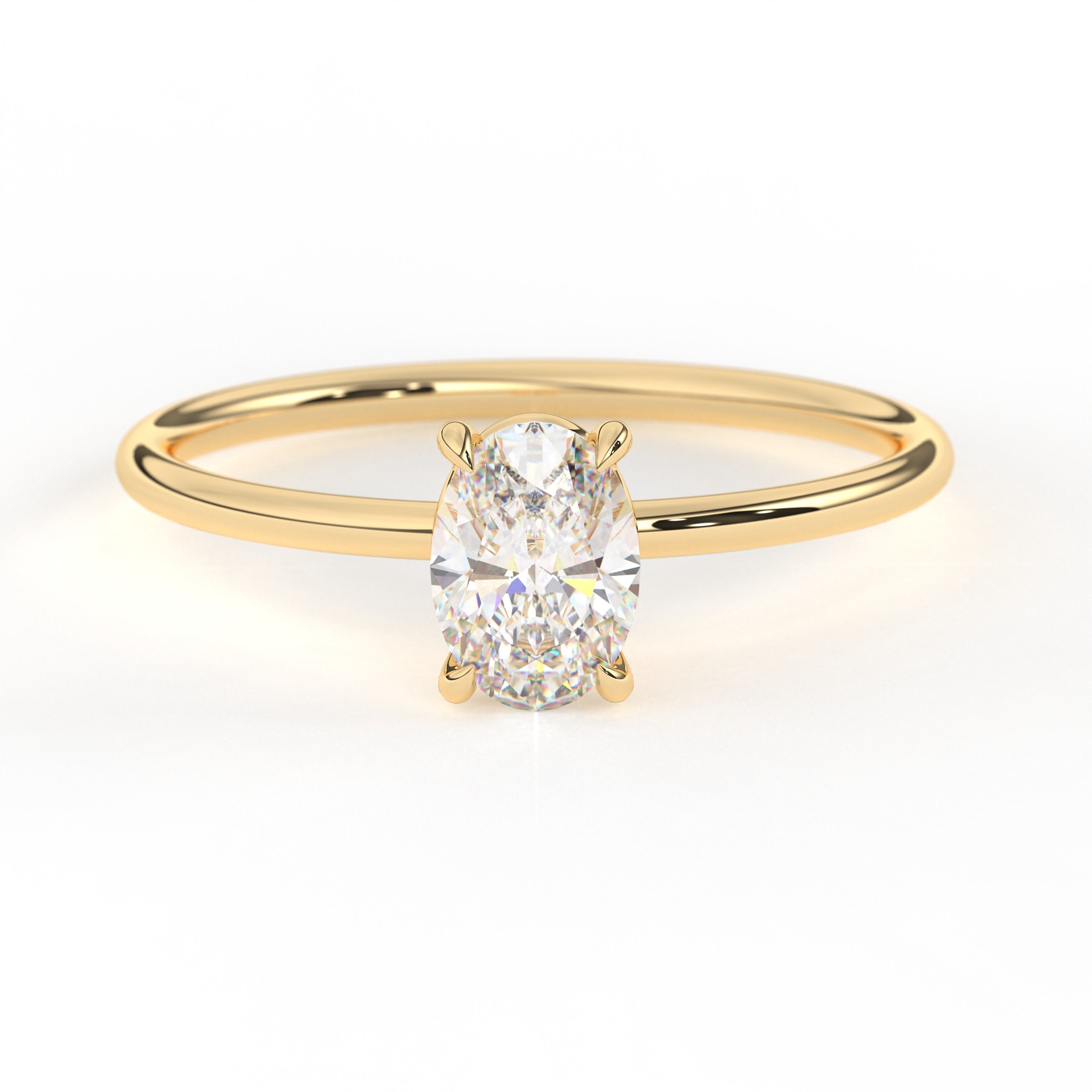 Oval Engagement Ring Solid Gold Diamond Solitaire