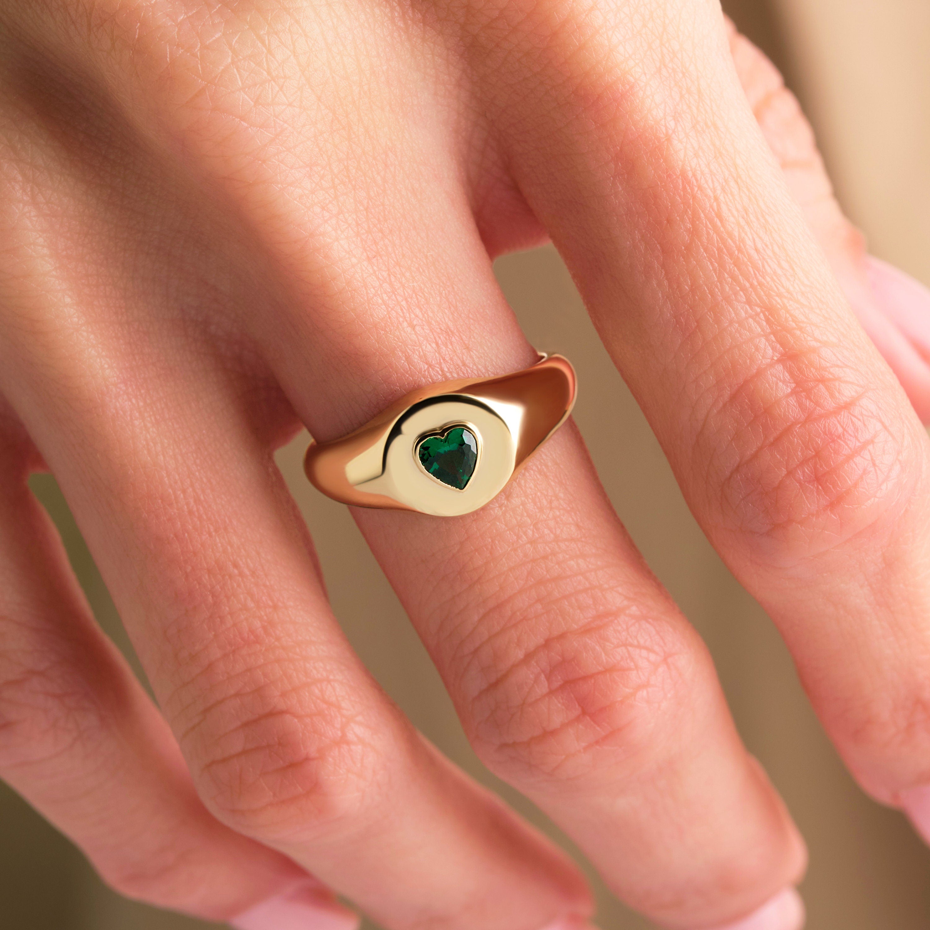 Solid Gold Heart Shaped Emerald Ring