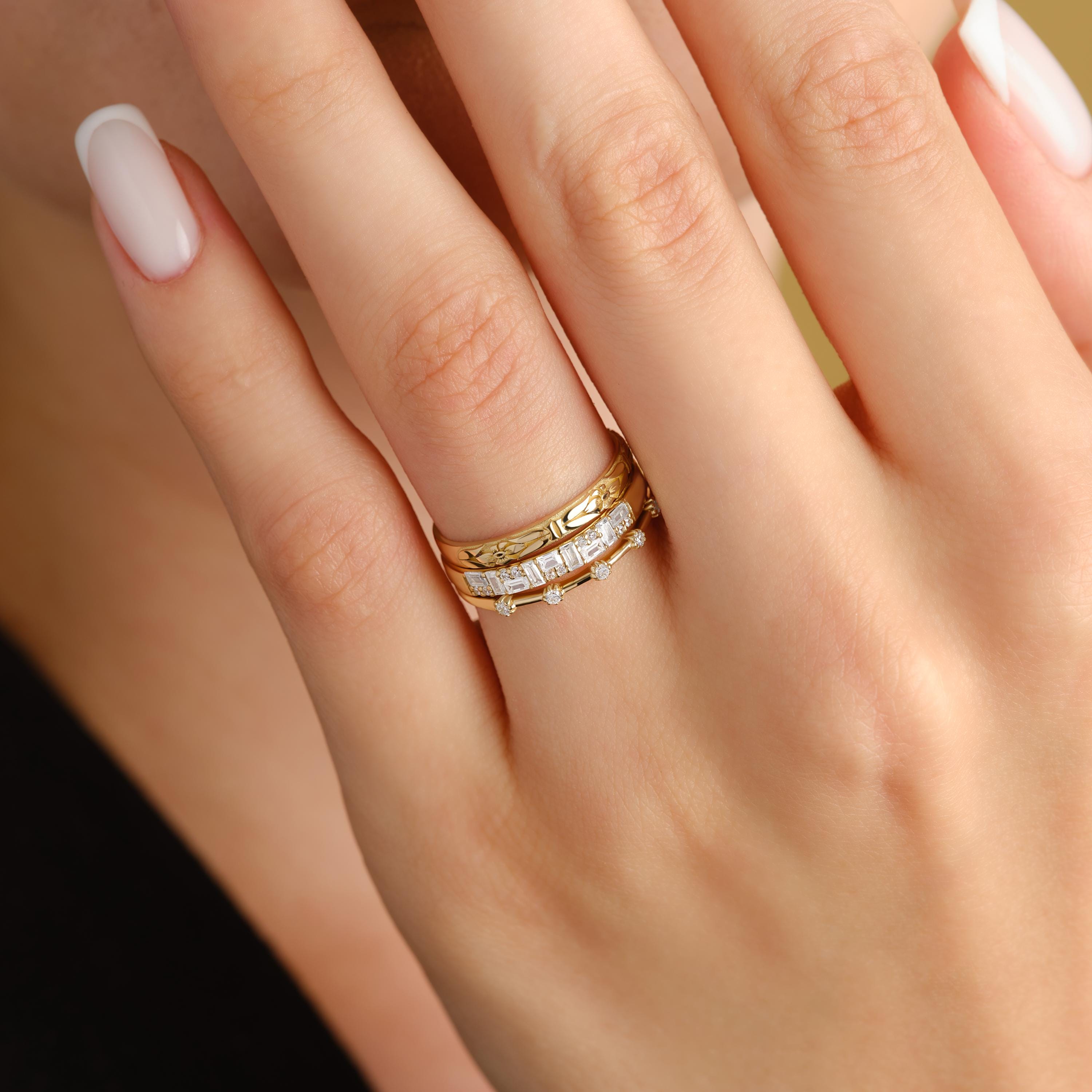 14k Gold Stacking Ring Dainty Diamond Band