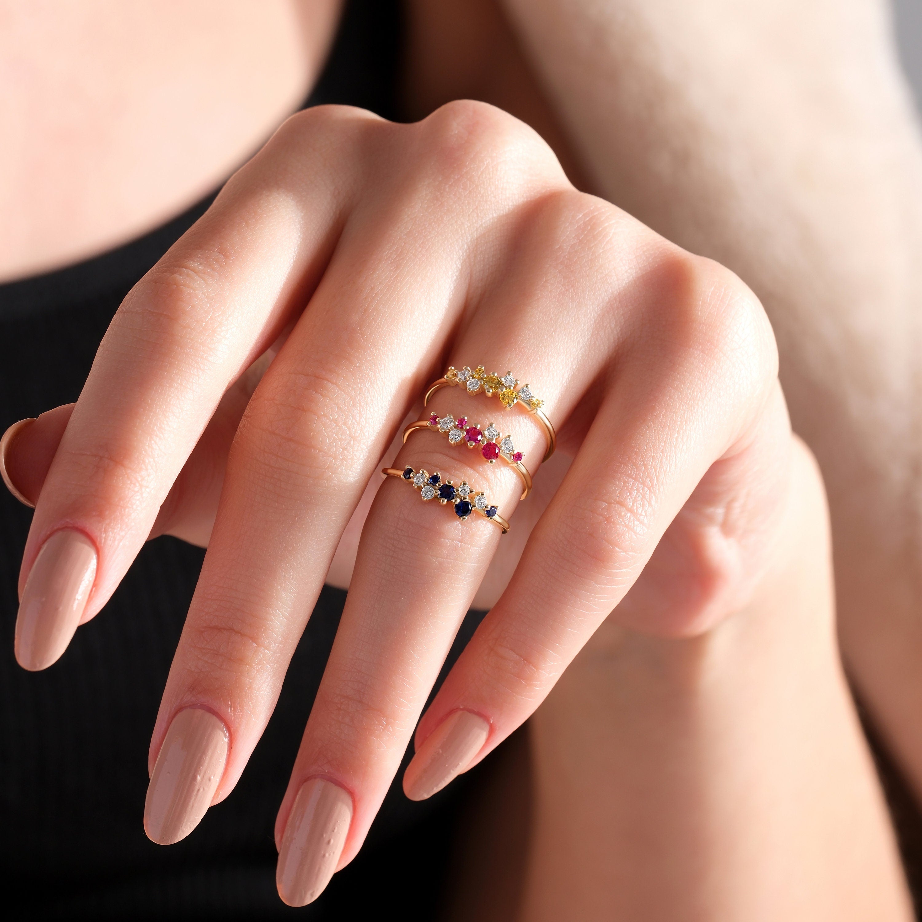 Solid Gold Birthstone Ring Anniversary Gift