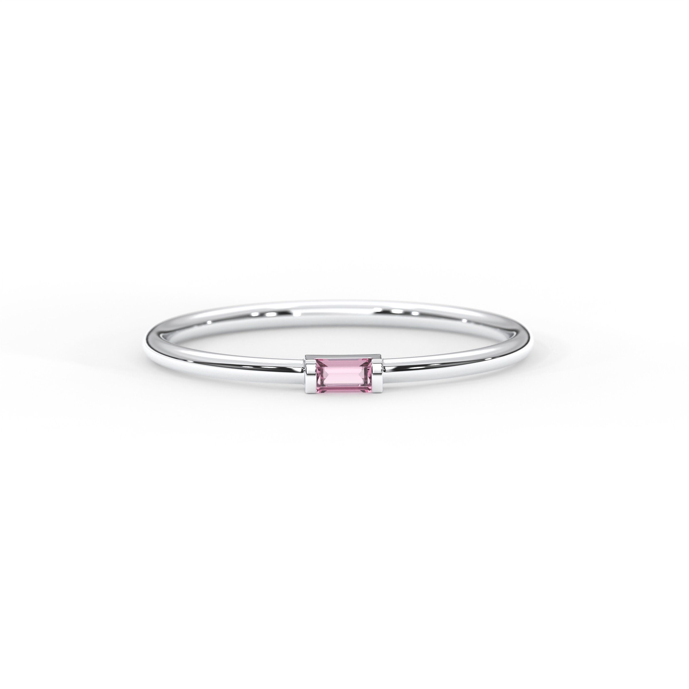Pink Baguette Ring Personalized Birthstone Gold Band
