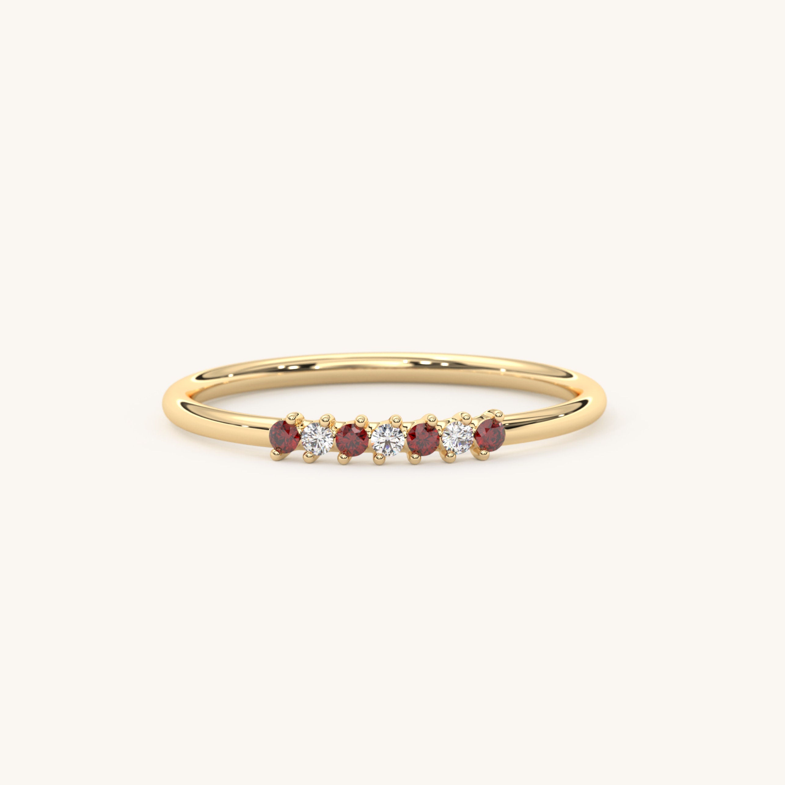 14k Rose Gold Garnet Ring Dainty Stackable Band