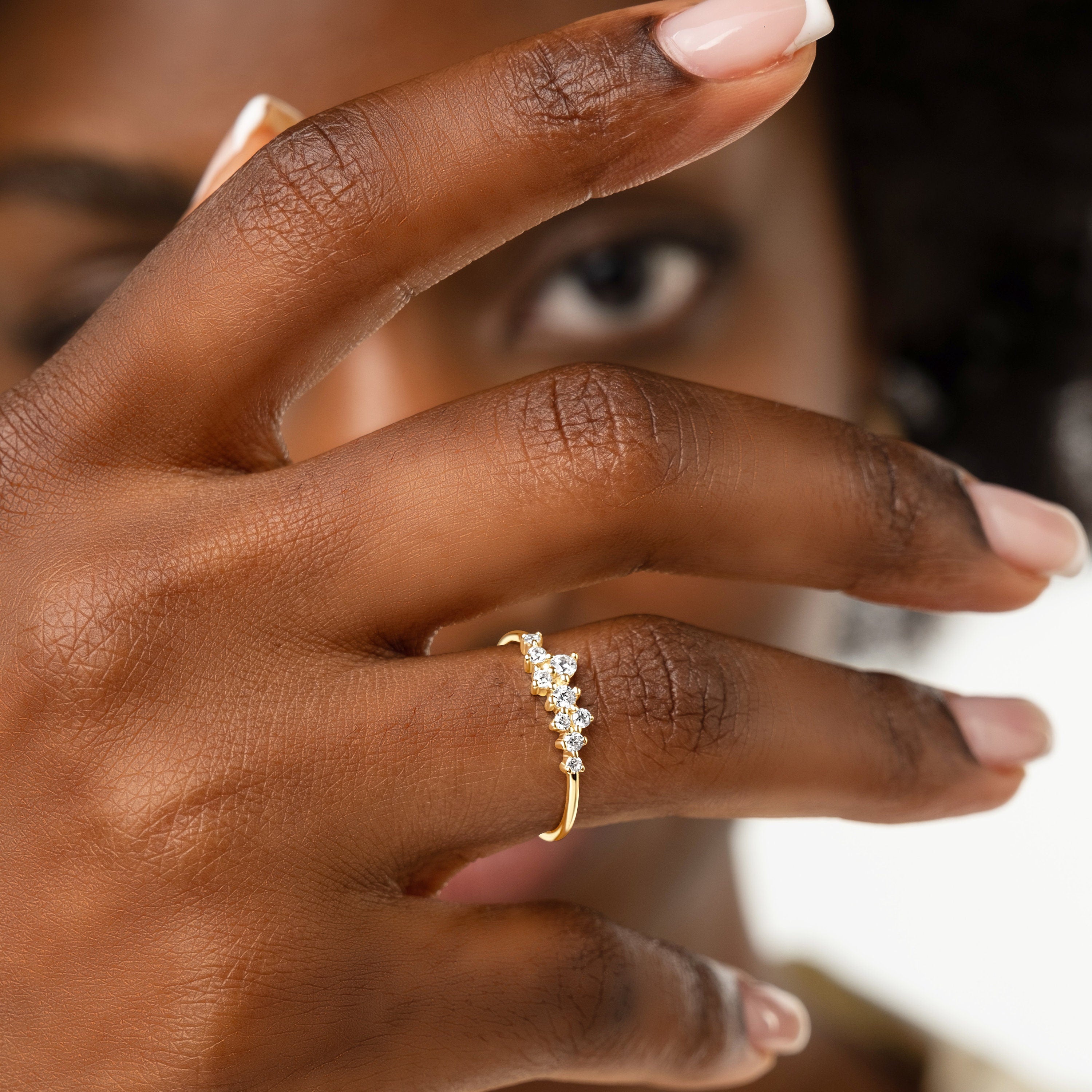 Cluster Diamond Ring Solid Gold Minimalist Band