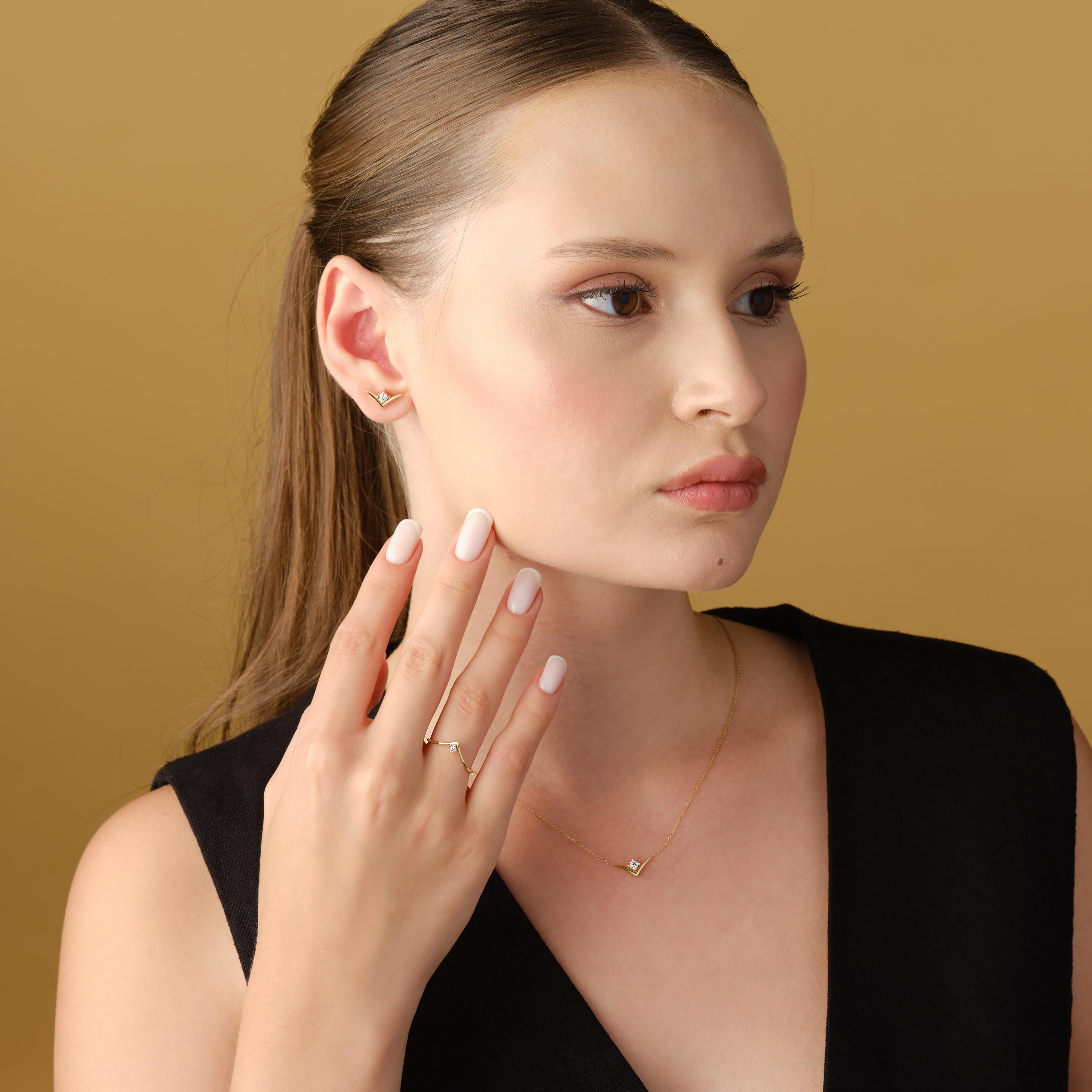 14k Gold Stud Earrings Solid Gold Chevron Design