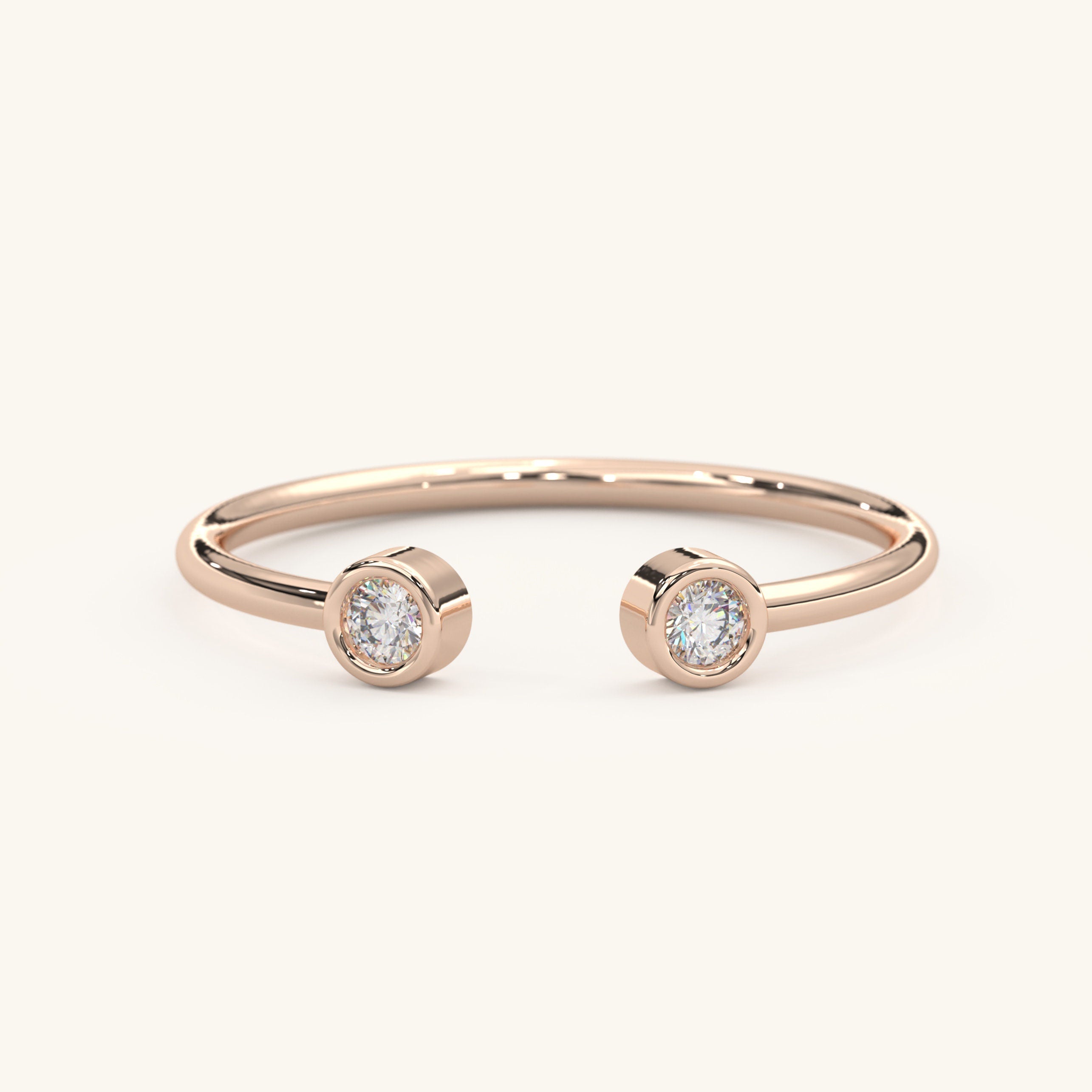Solid Gold Diamond Ring Dual Bezel Cuff