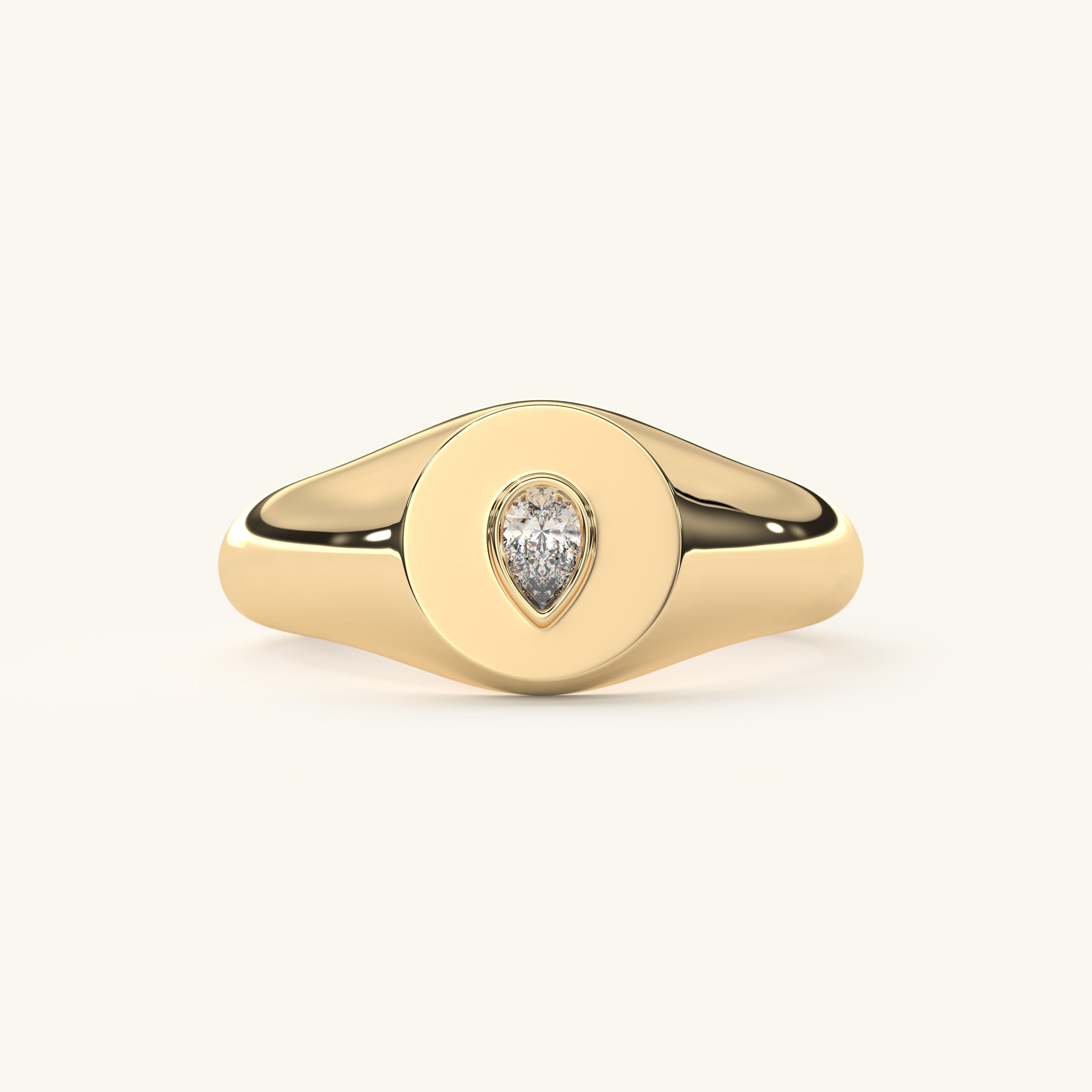 Pear Diamond Ring Solid Gold Signet Handmade