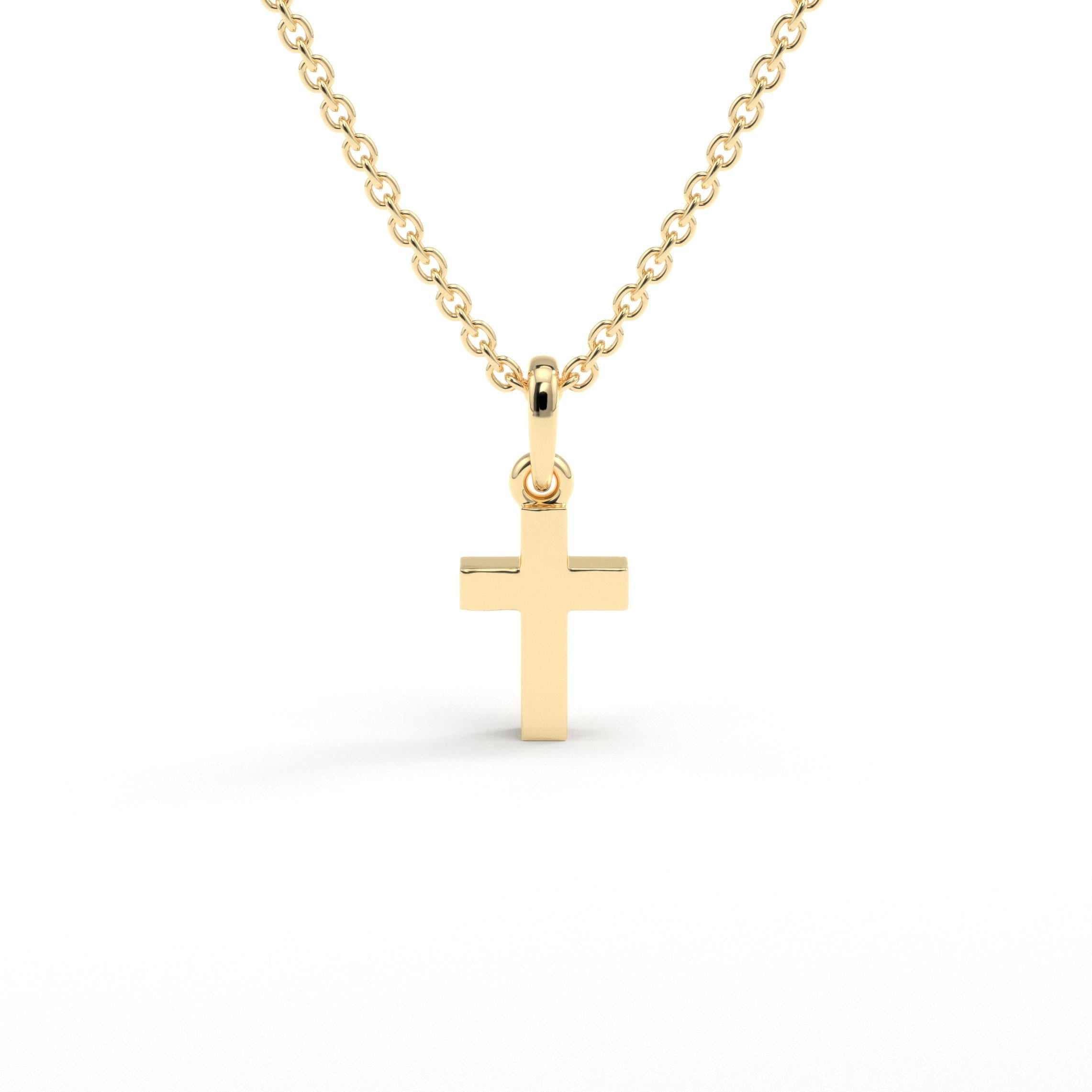 Yellow Gold Cross Pendant Necklace Baptism Gift