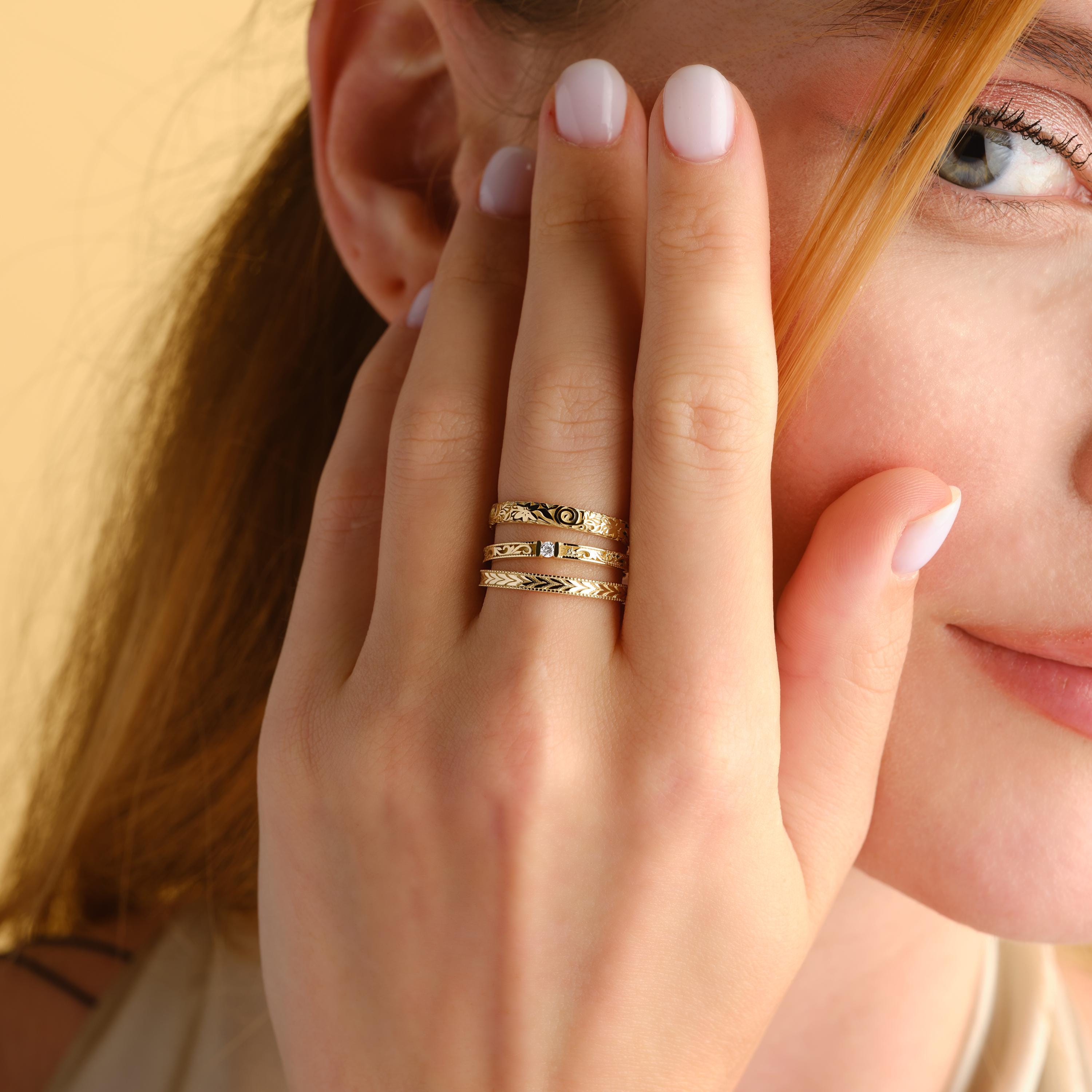 Gold Floral Ring Solid Gold Band